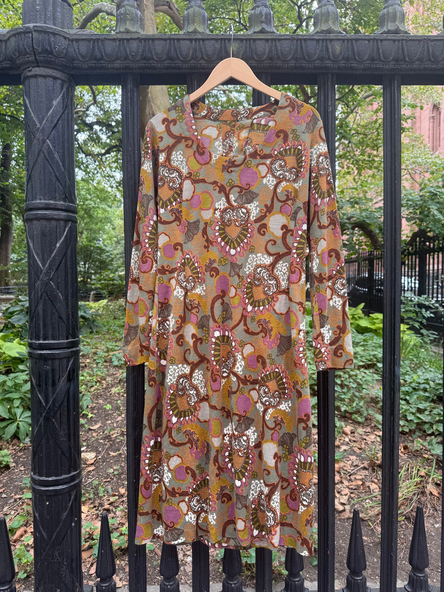 60s/70s Brown Paisley Print Wool Dress