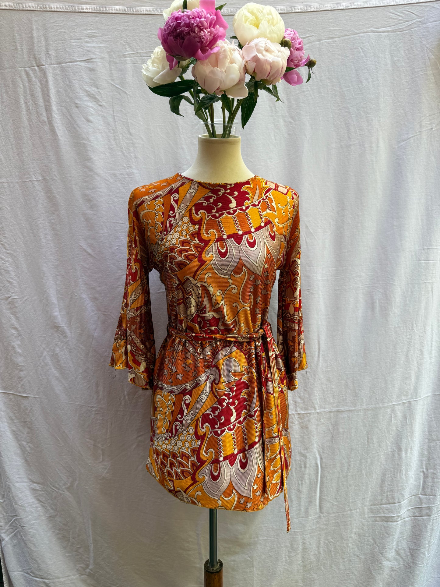 1970s Orange & Red Psychedelic Mini Dress/Tunic
