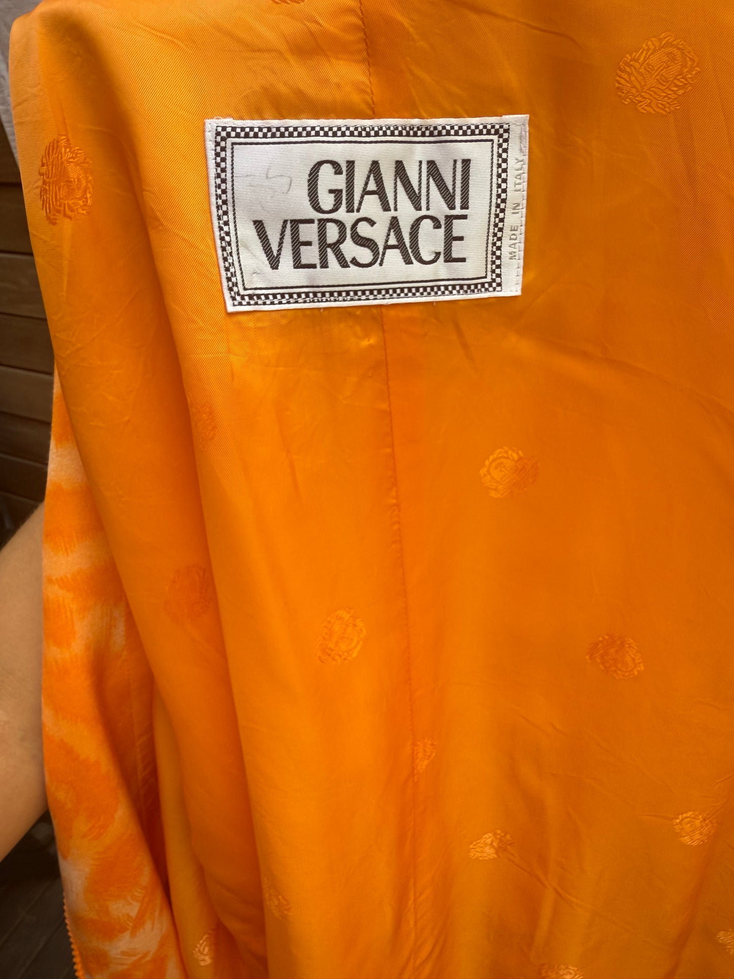 90s Gianni Versace Orange Swirl Satin Jacket