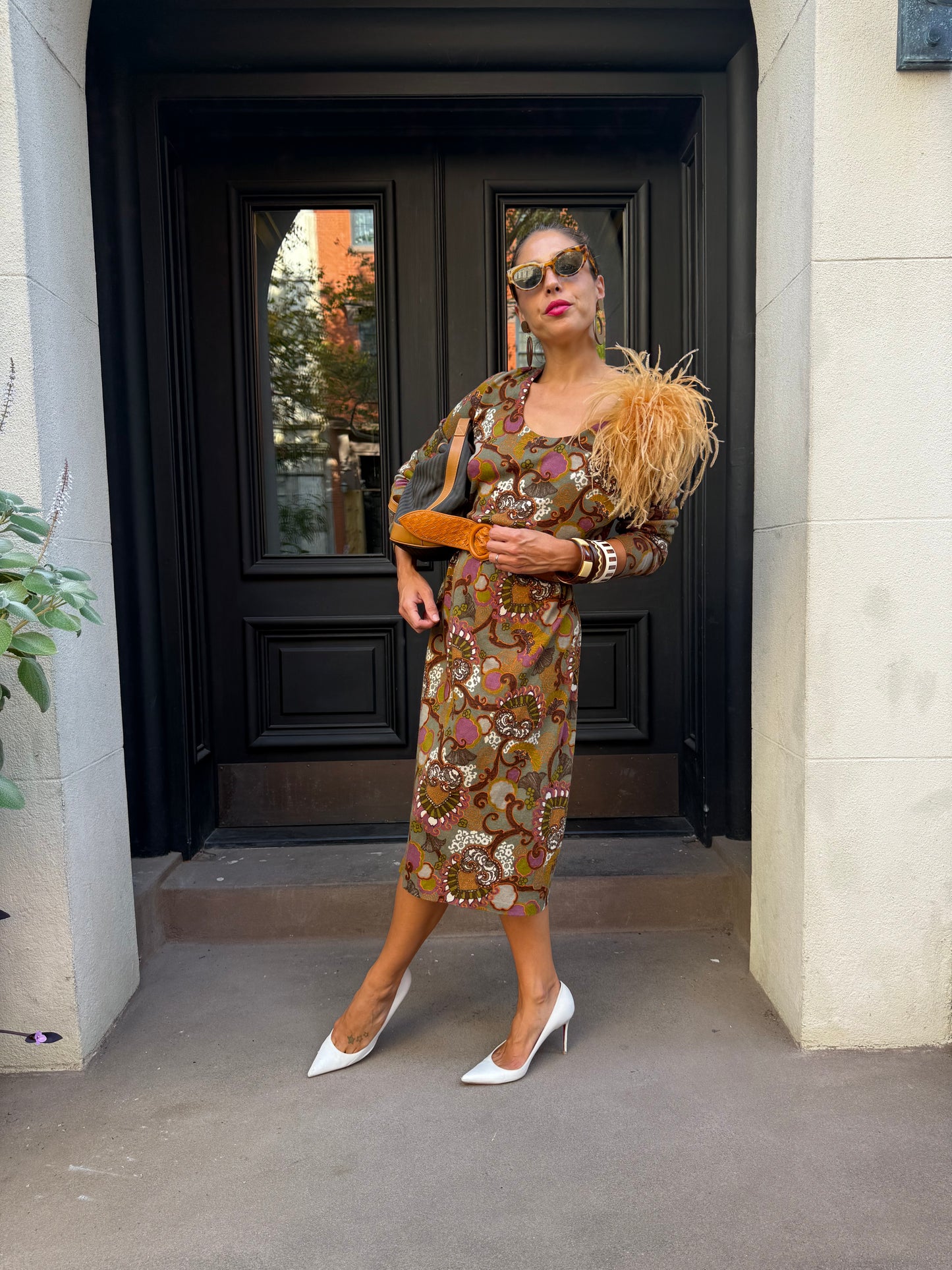60s/70s Brown Paisley Print Wool Dress
