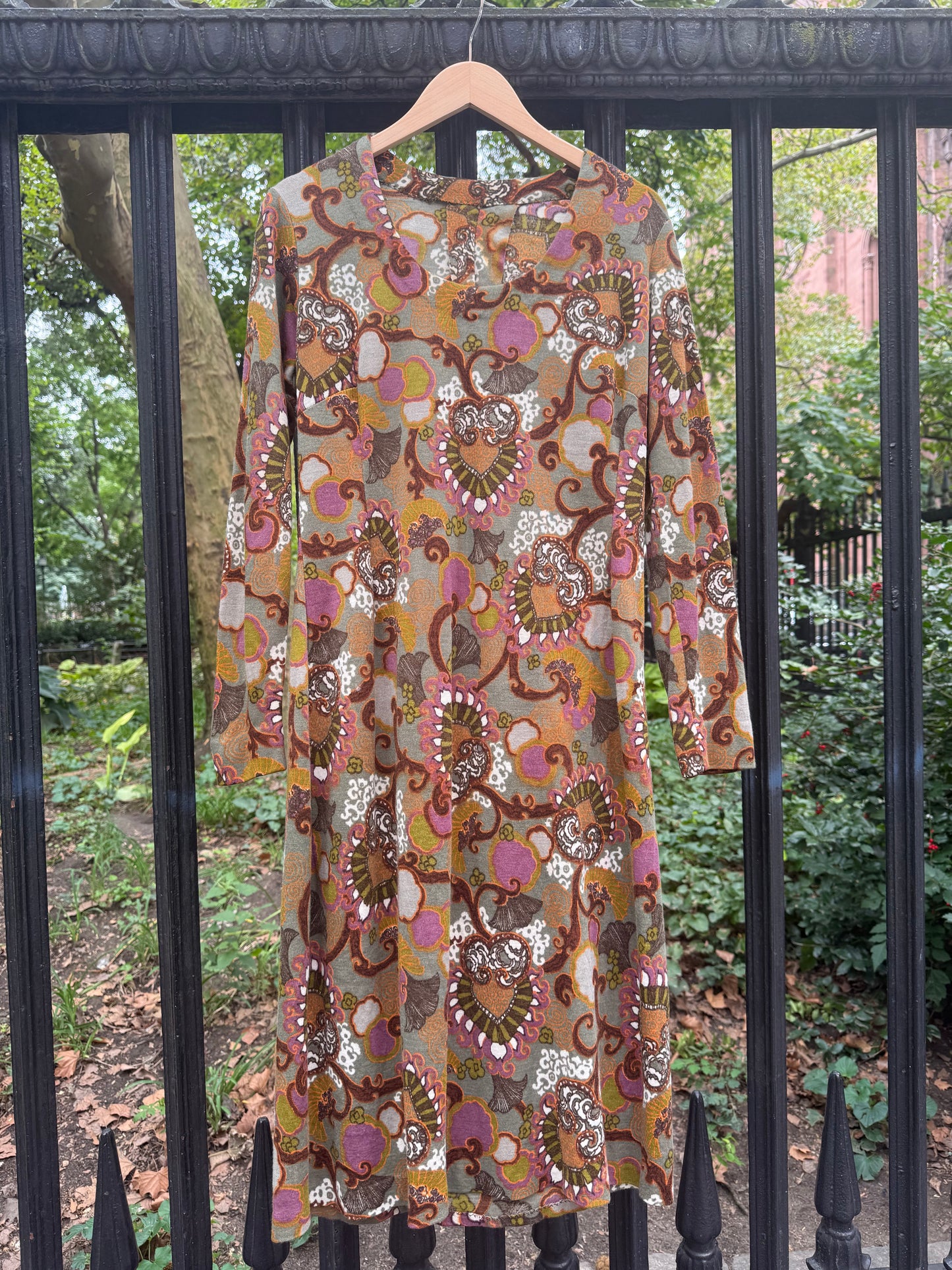 60s/70s Brown Paisley Print Wool Dress