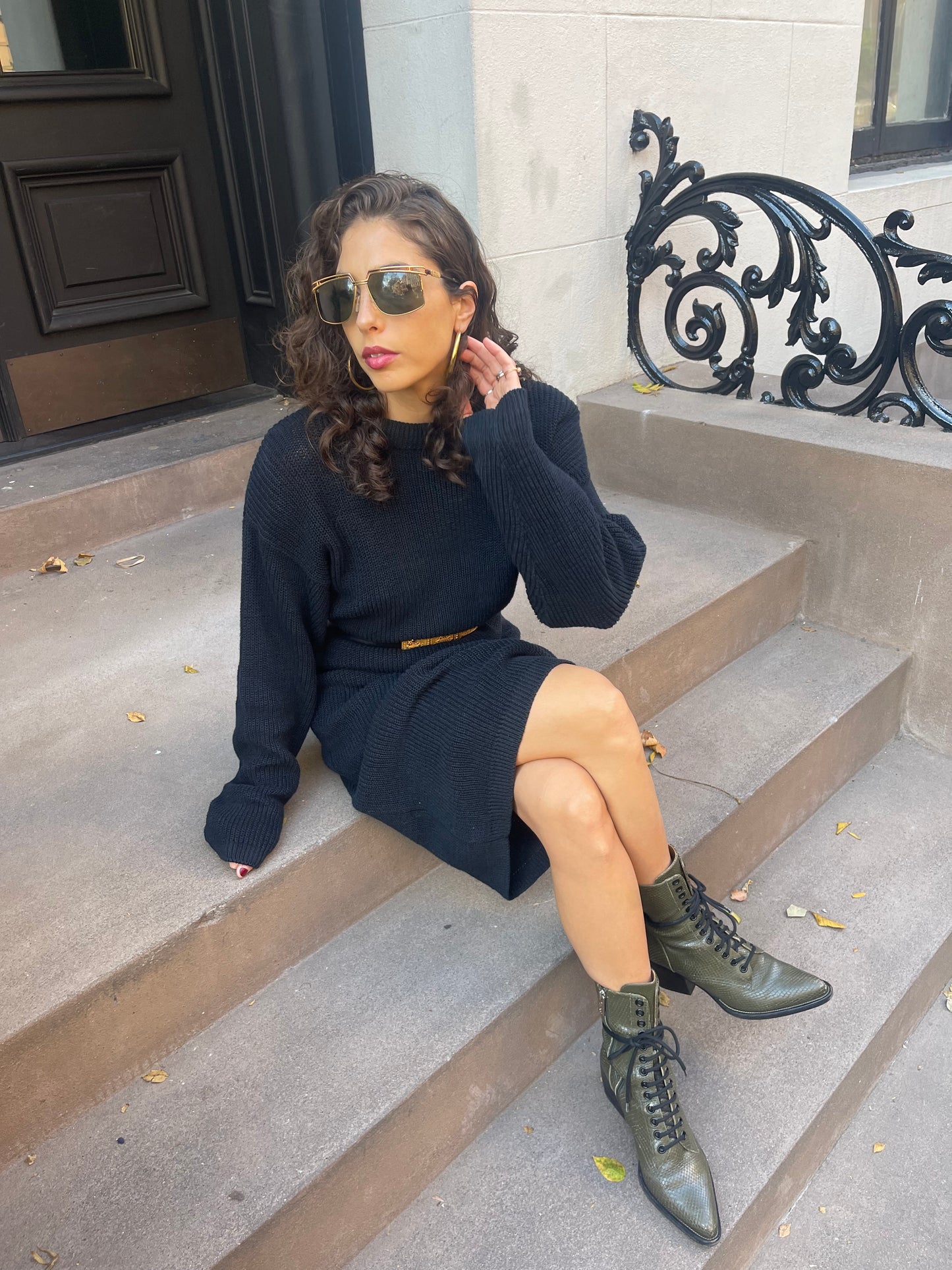 80s black knit sweater dress
