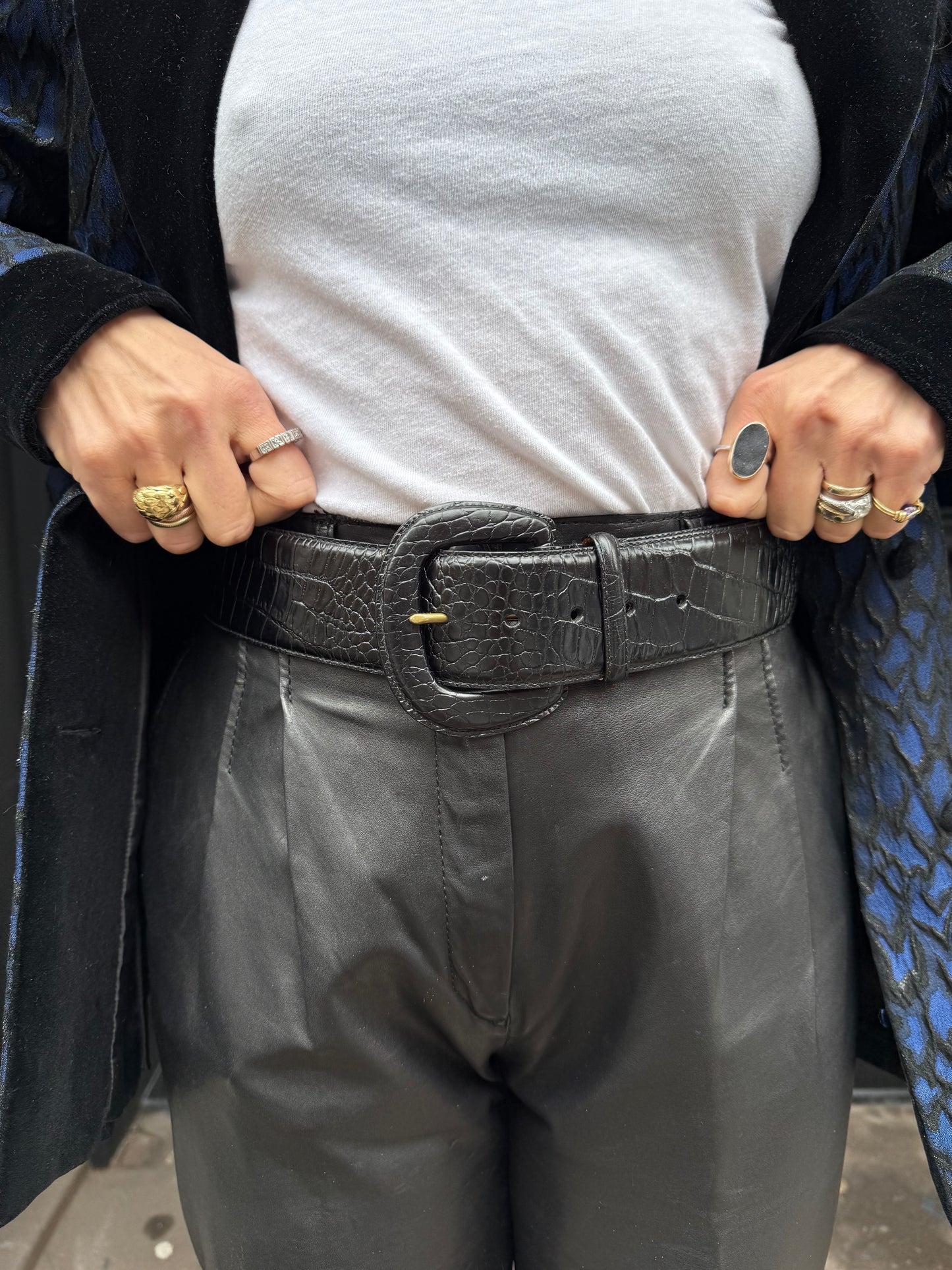 RL Black Croc Embossed Belt, 29"-33"
