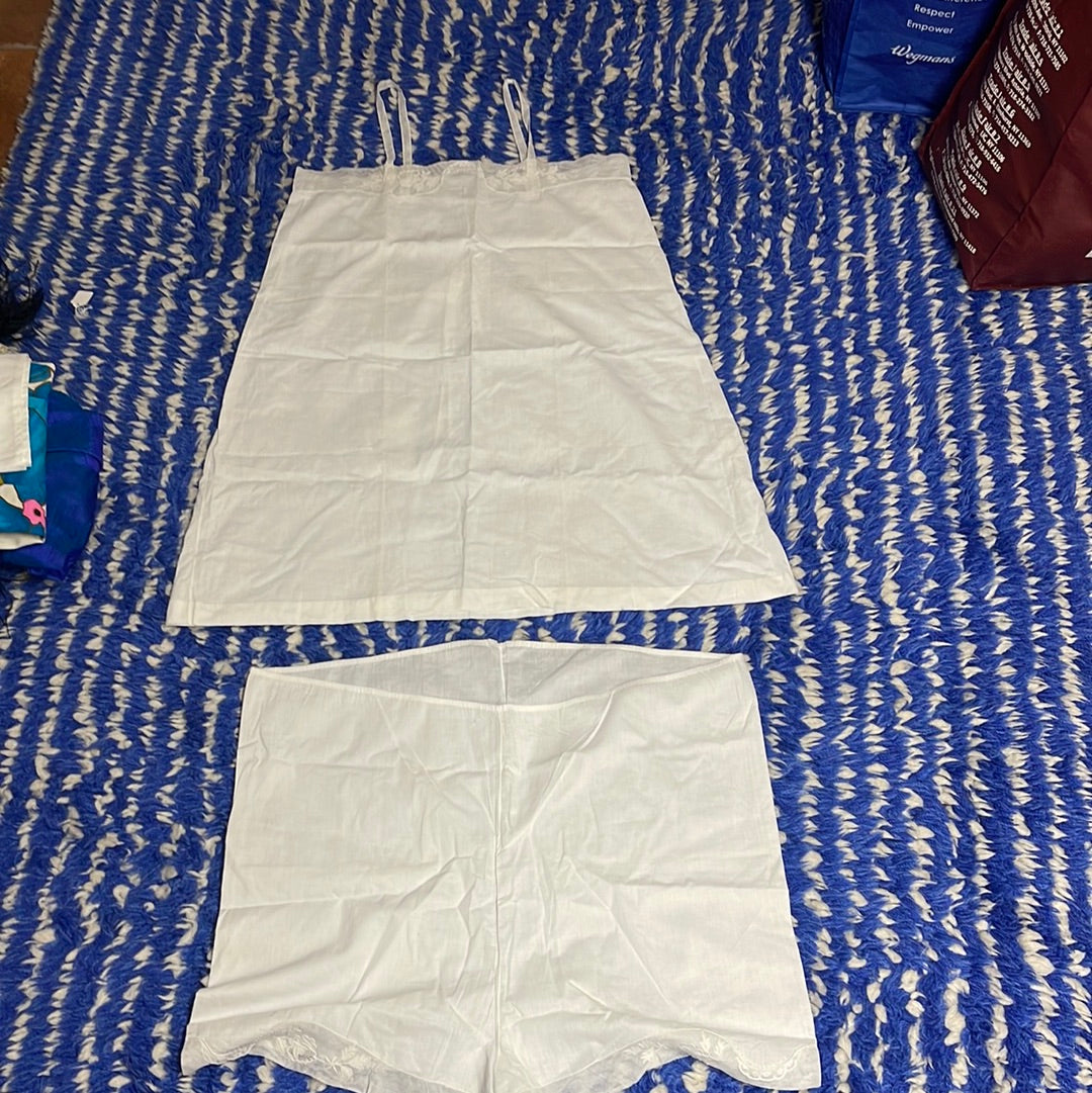 Antique French Cotton White Set with embroidered trim