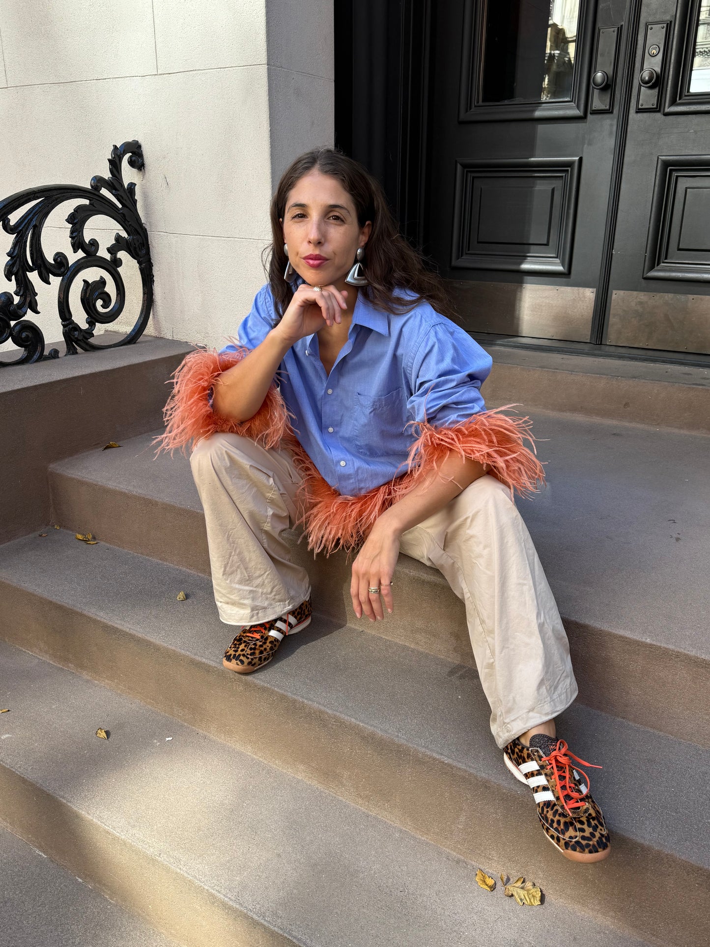 Colette Feather Shirt - Blue & Coral