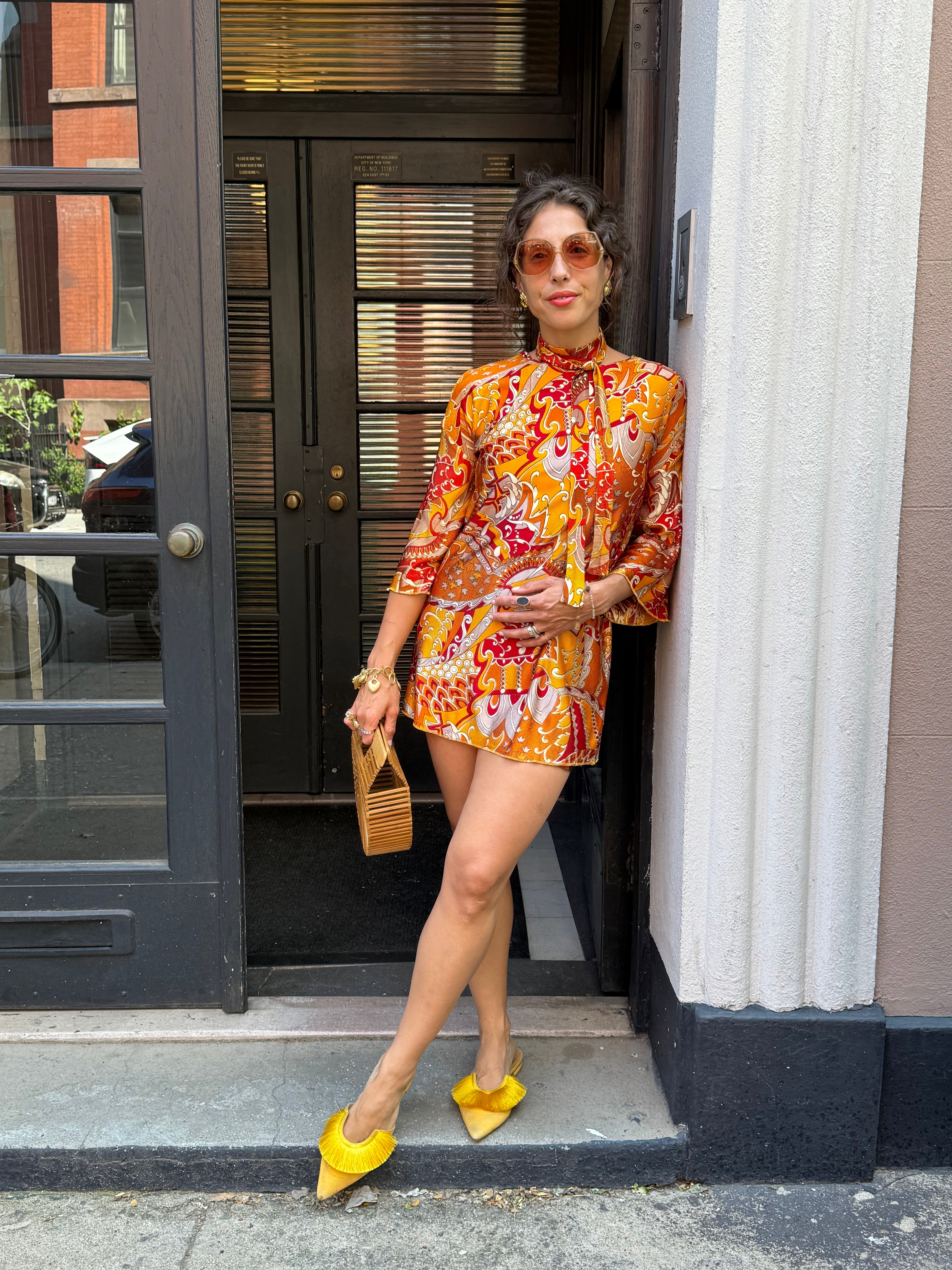1970s Orange & Red Psychedelic Mini Dress/Tunic
