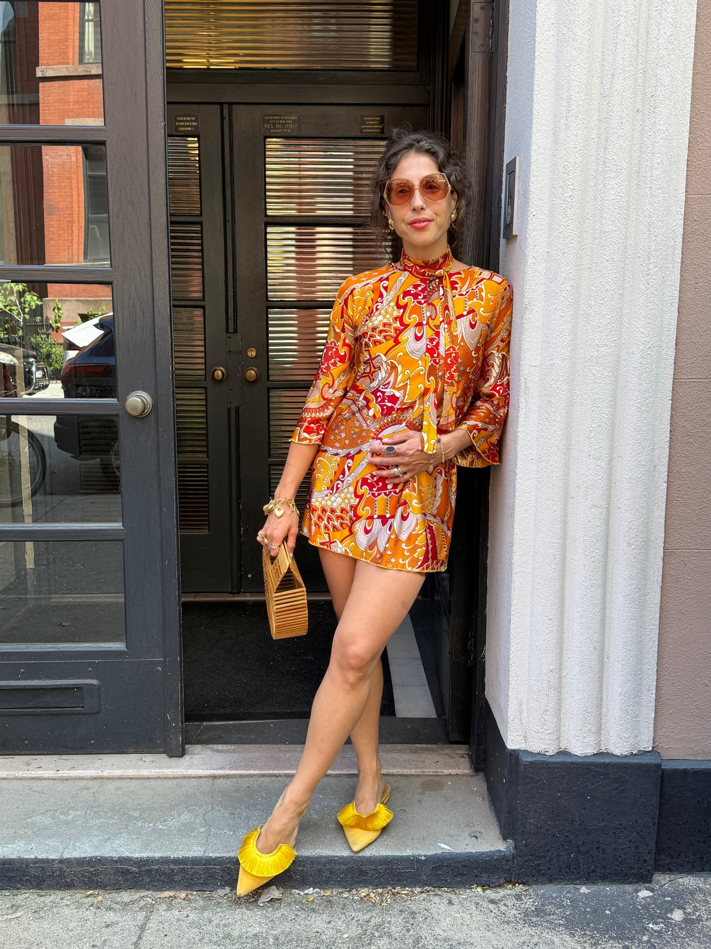 1970s Orange & Red Psychedelic Mini Dress/Tunic