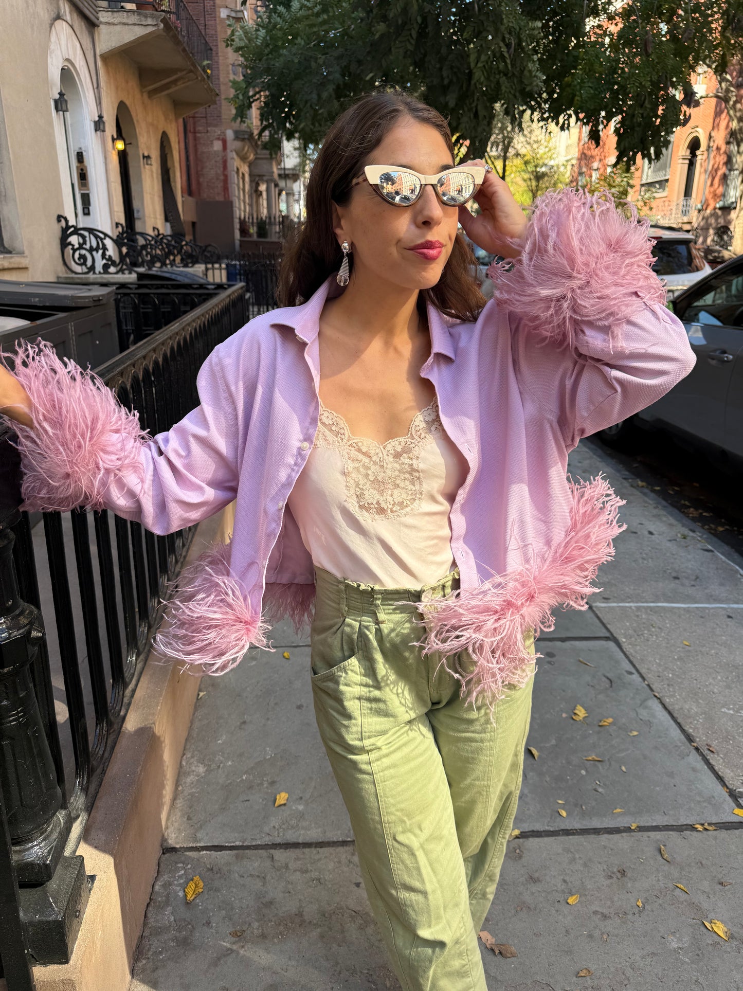 The Colette Feather Shirt - Dusty Pink & Dusty Rose