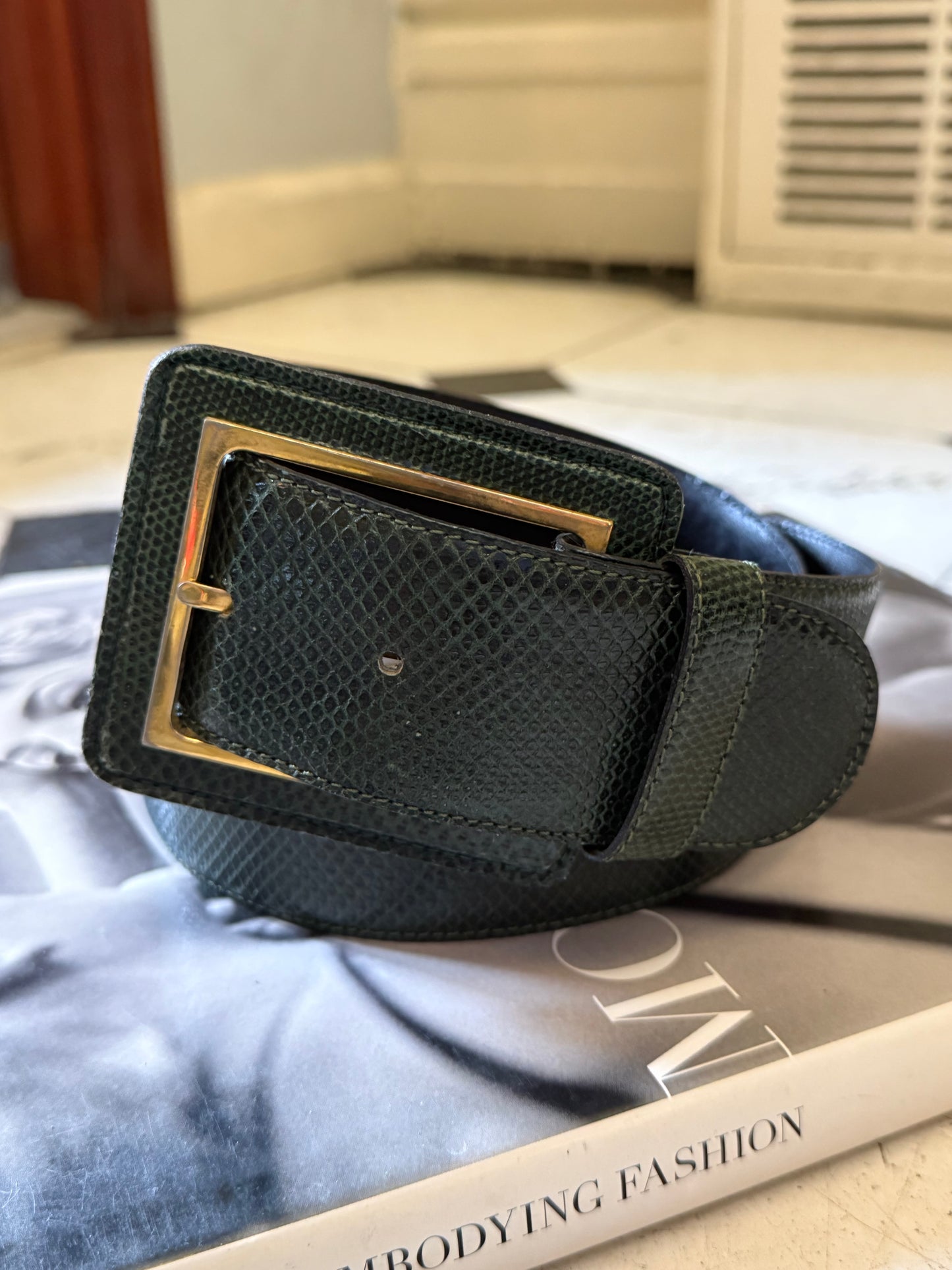 Vintage Green Snakeskin Belt, 28"-34"