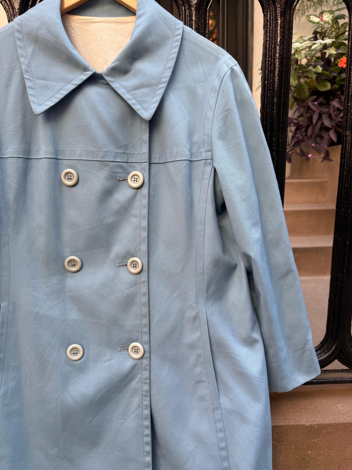 60s Powered Blue Double Breasted Trench