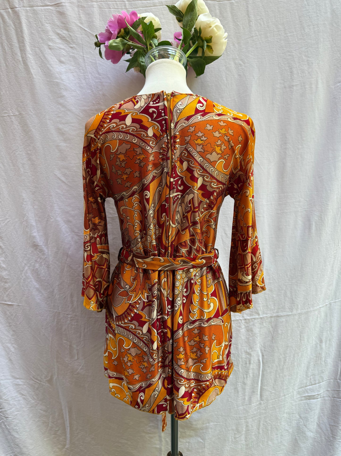1970s Orange & Red Psychedelic Mini Dress/Tunic