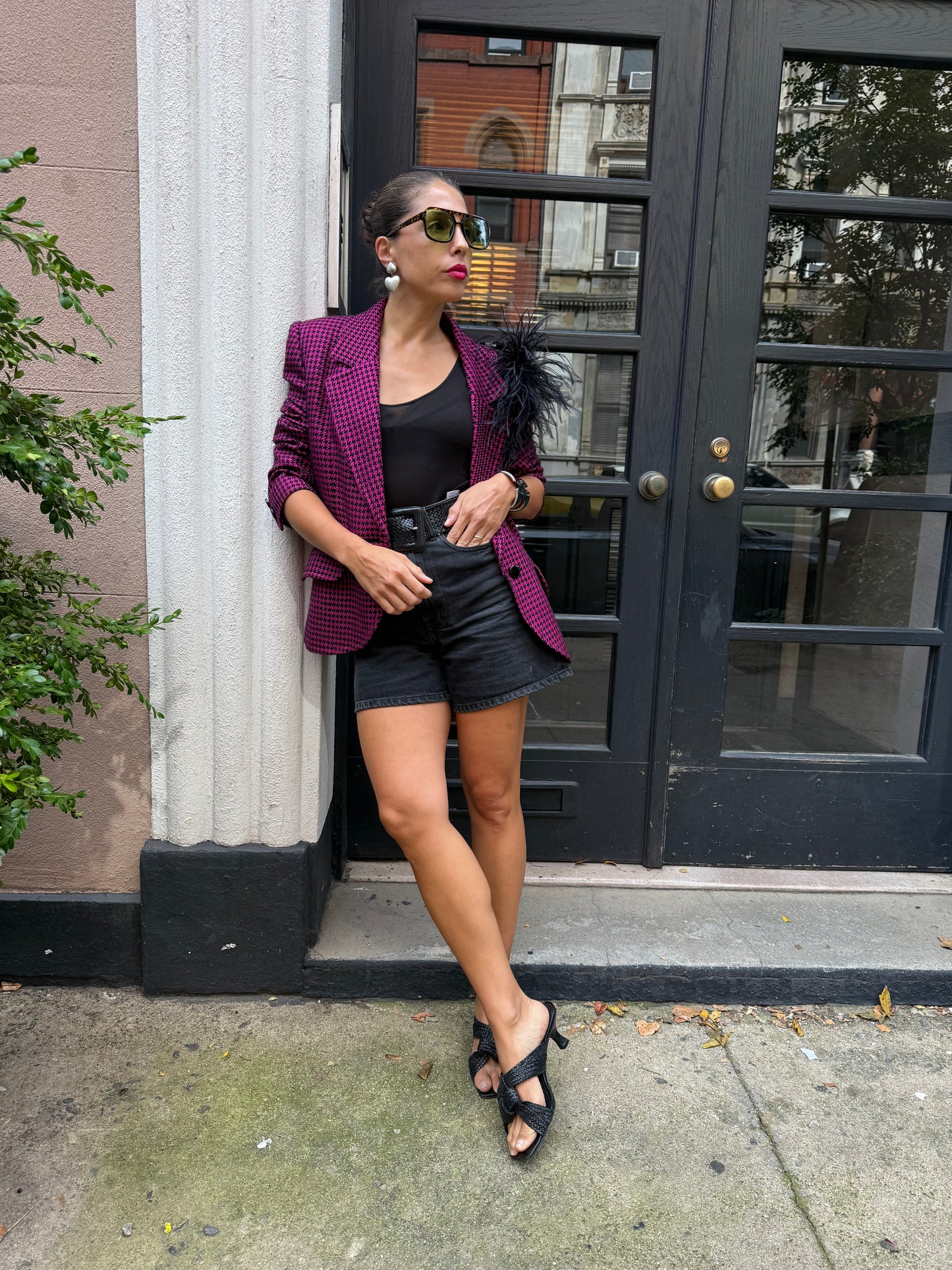 90s Vintage Givenchy Fuchsia Houndstooth Blazer