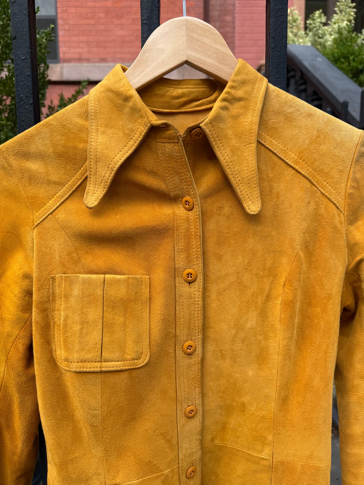70s Mustard Yellow Sheepskin Suede Dress/Coat