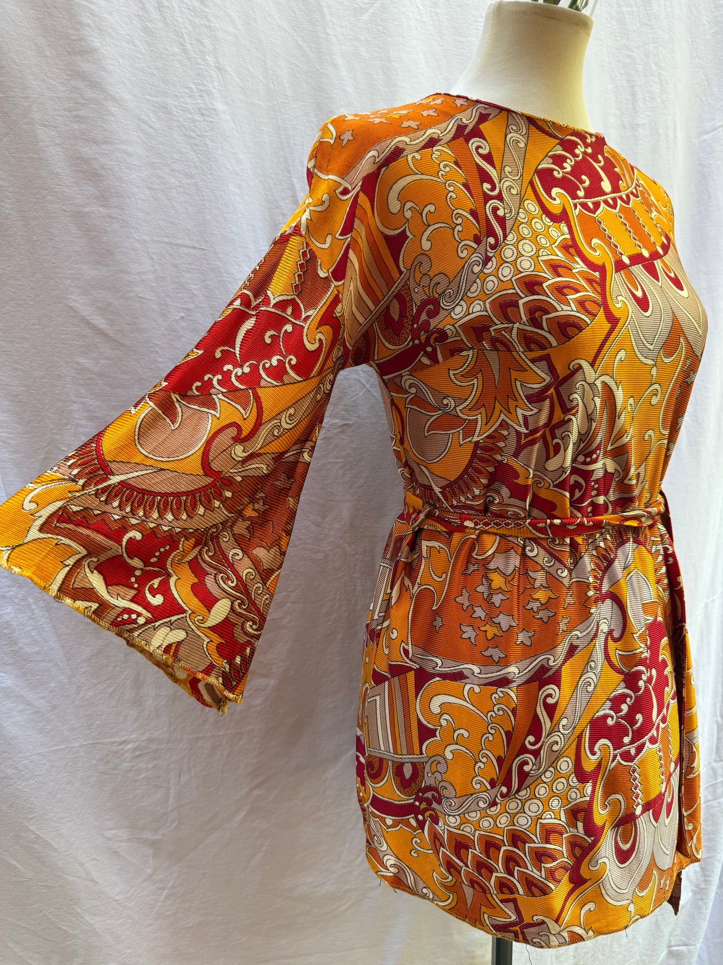 1970s Orange & Red Psychedelic Mini Dress/Tunic
