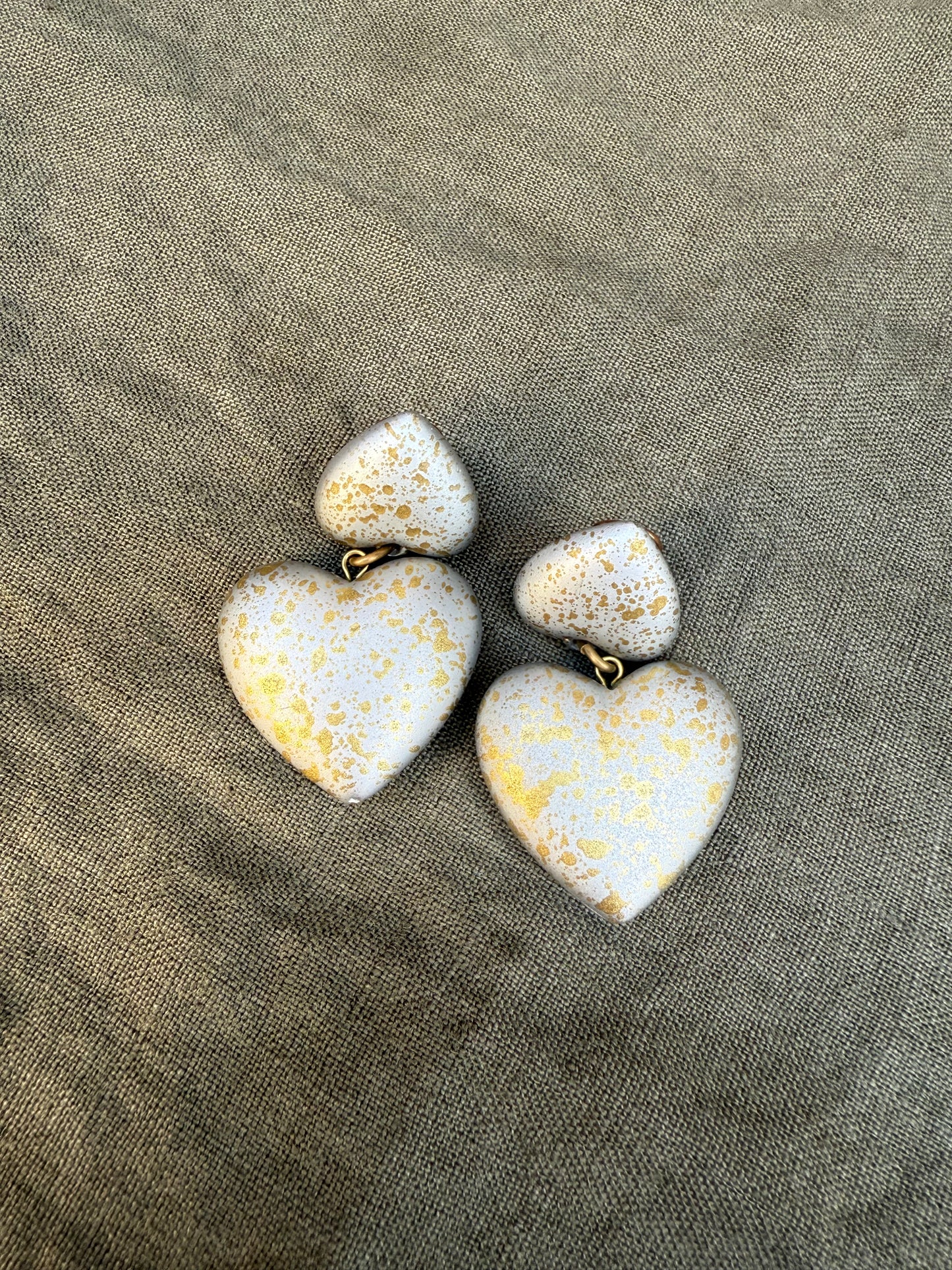 Vintage Double Heart Clip on Earrings