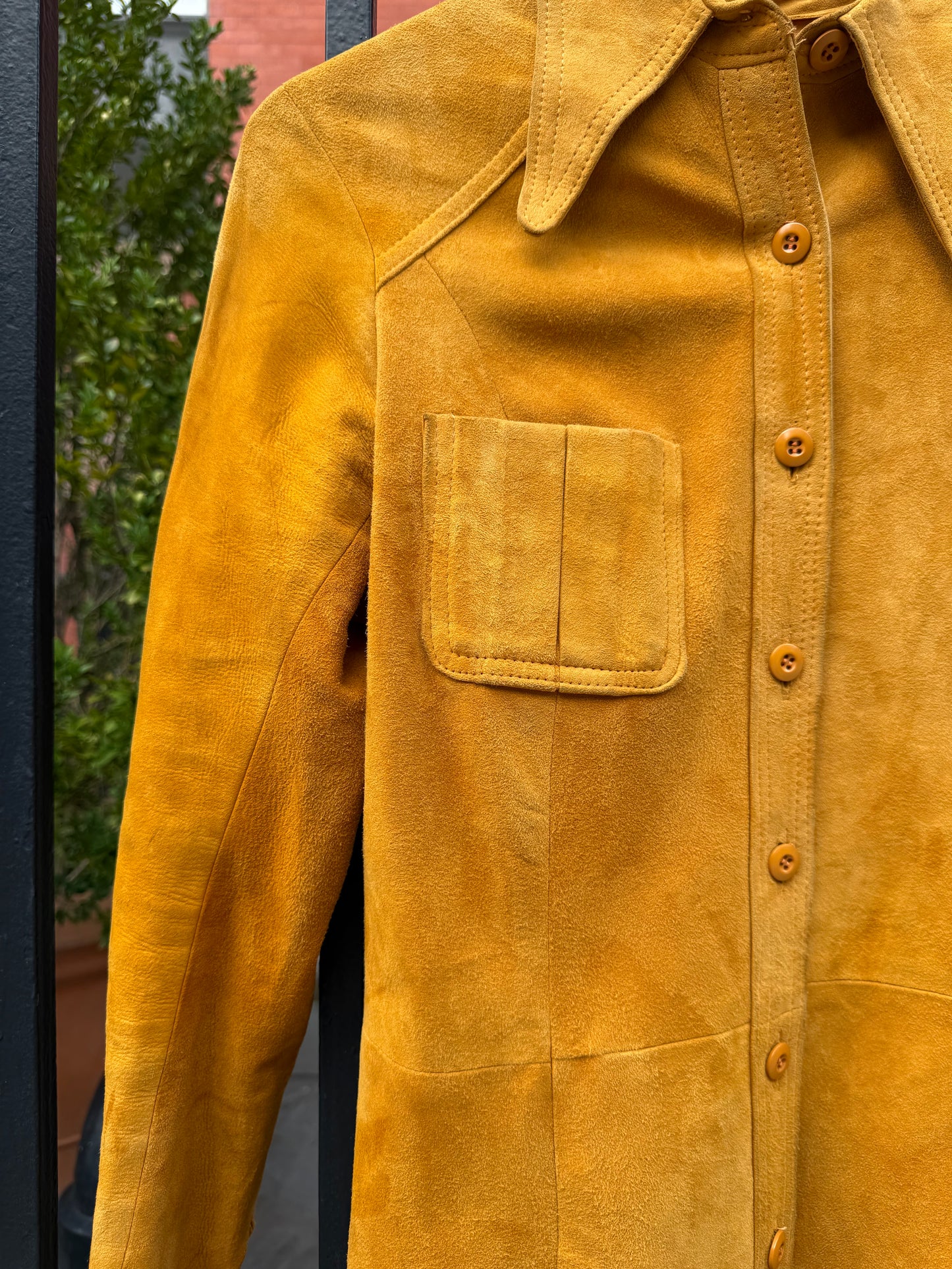 70s Mustard Yellow Sheepskin Suede Dress/Coat