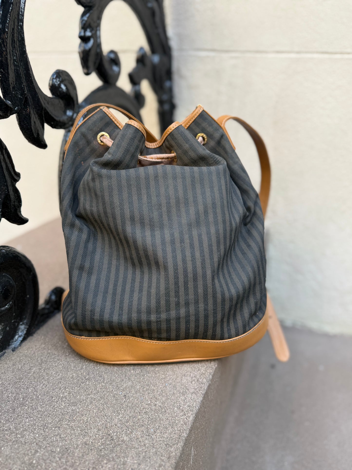 80s Fendi Pequin Stripe Bucket Bag