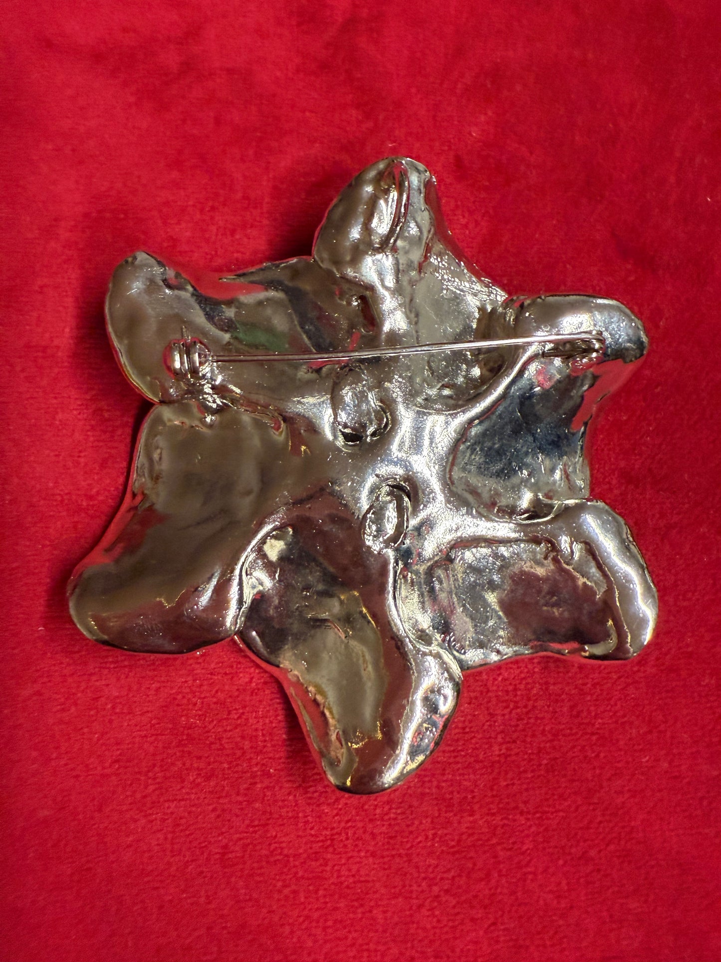 Vintage Brushed Silver Floral Rhinestone Brooch