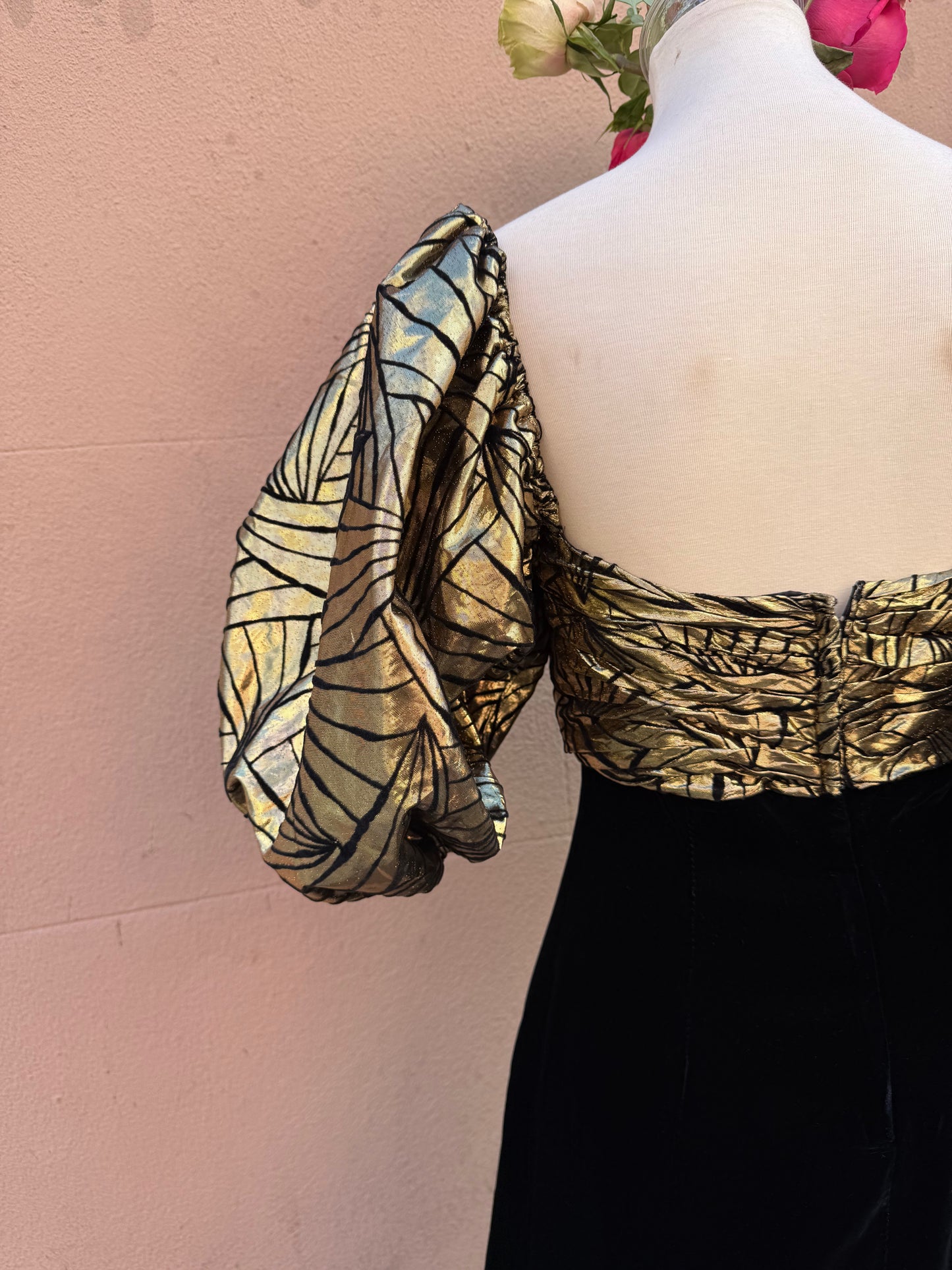 80s Victor Costa Gold Puff Sleeve Gown