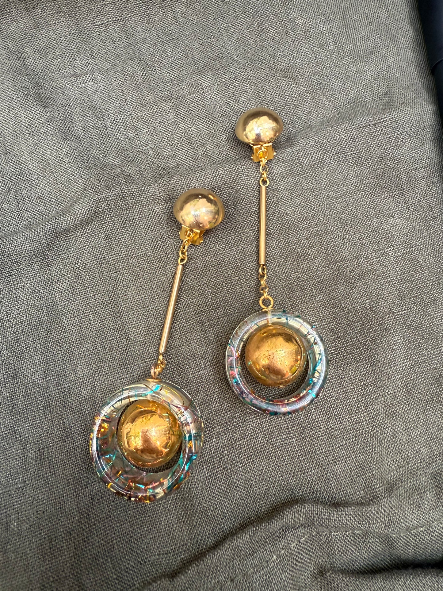 1960s Lucite Rainbow Confetti Clip-On Earrings