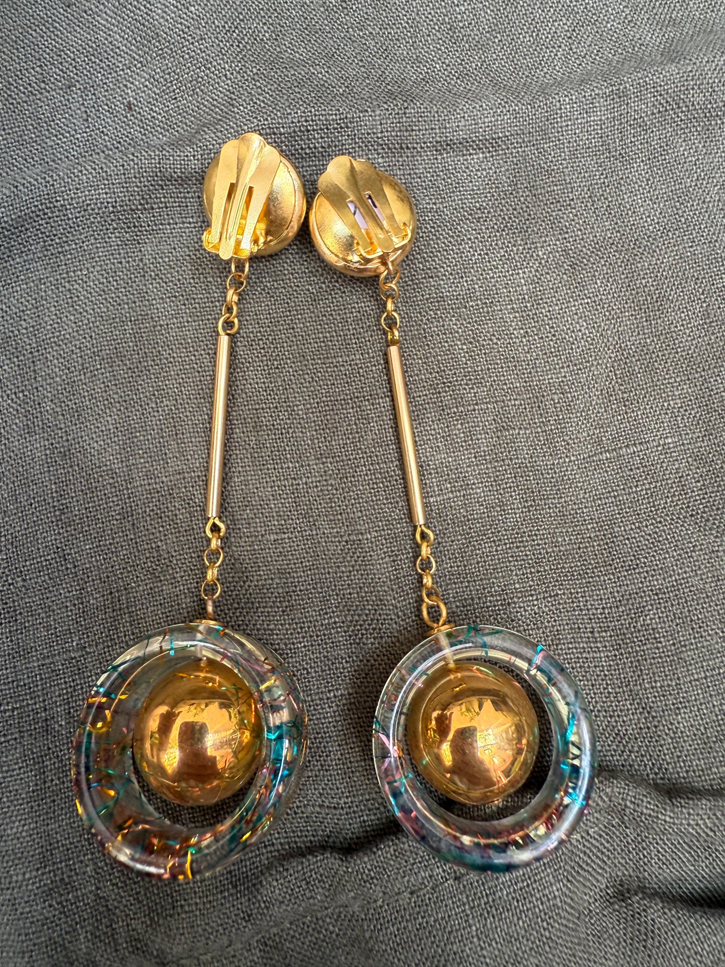 1960s Lucite Rainbow Confetti Clip-On Earrings