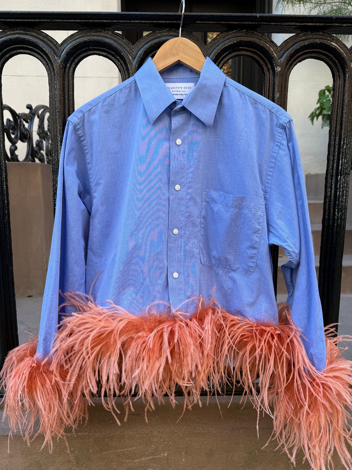 Colette Feather Shirt - Blue & Coral