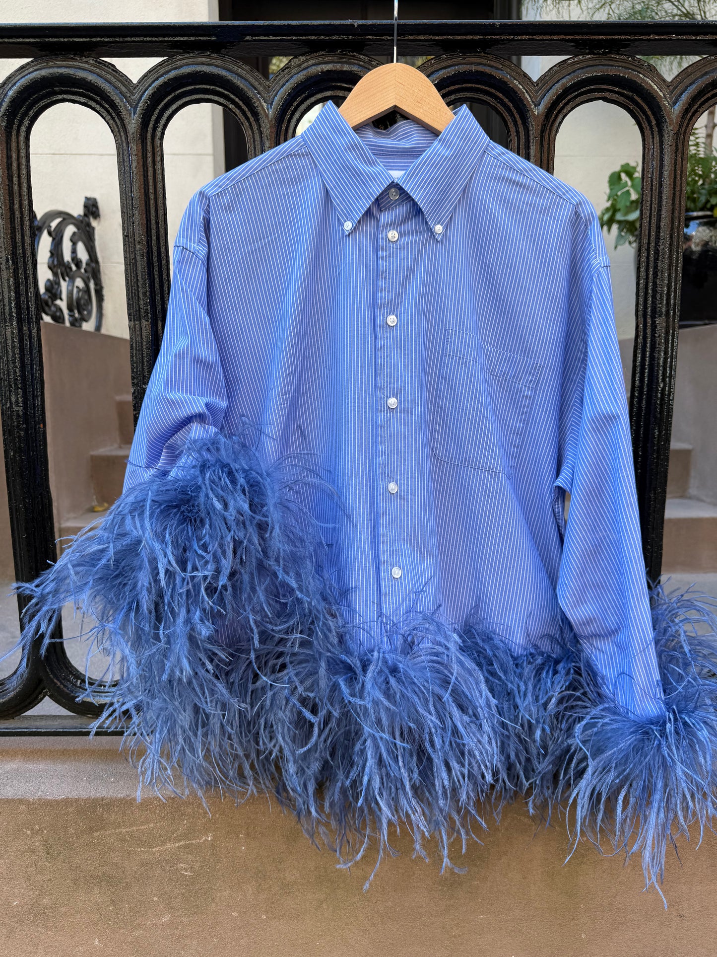 Colette Feather Shirt - Blue Pinstripe & Denim
