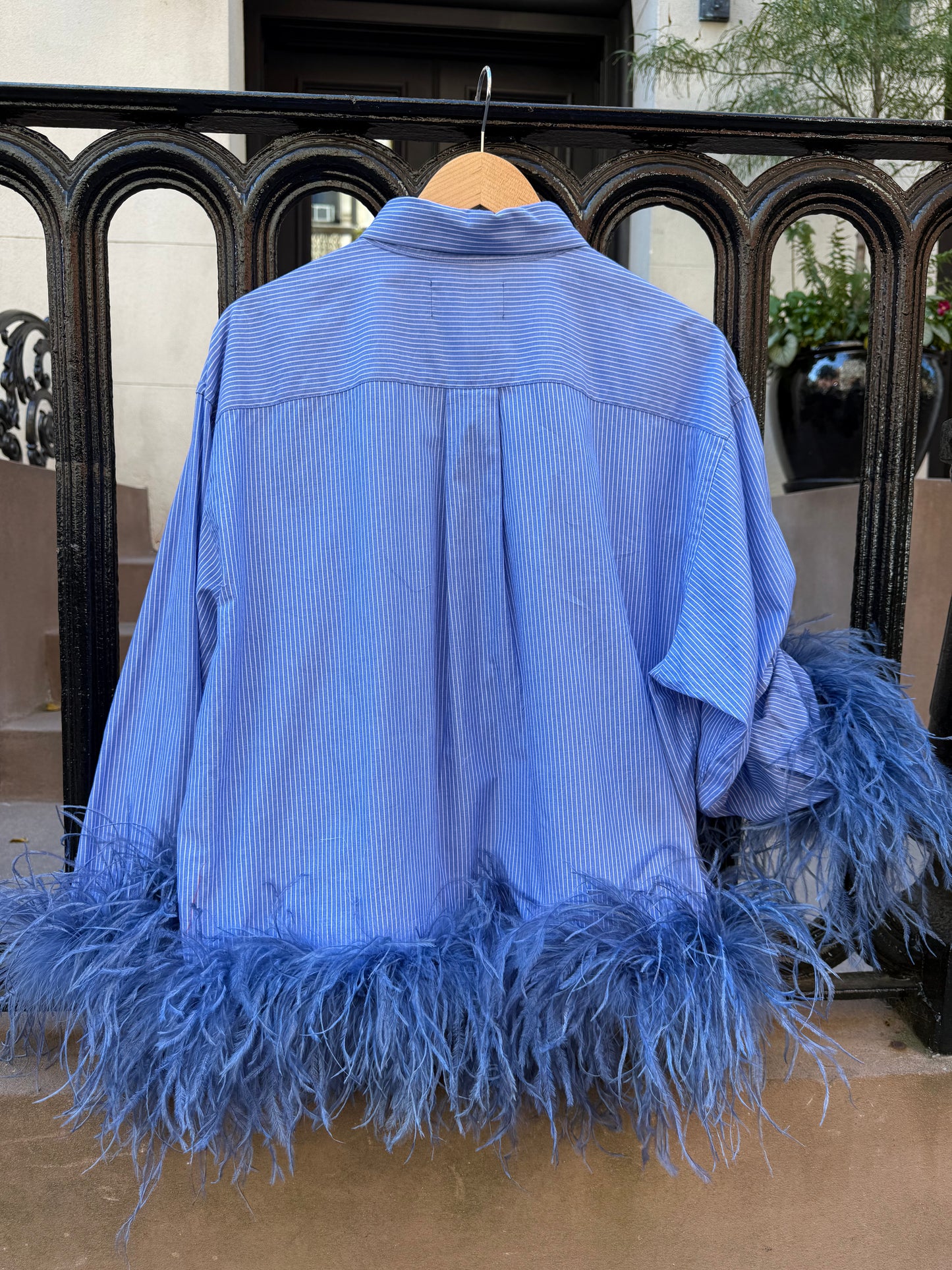 Colette Feather Shirt - Blue Pinstripe & Denim