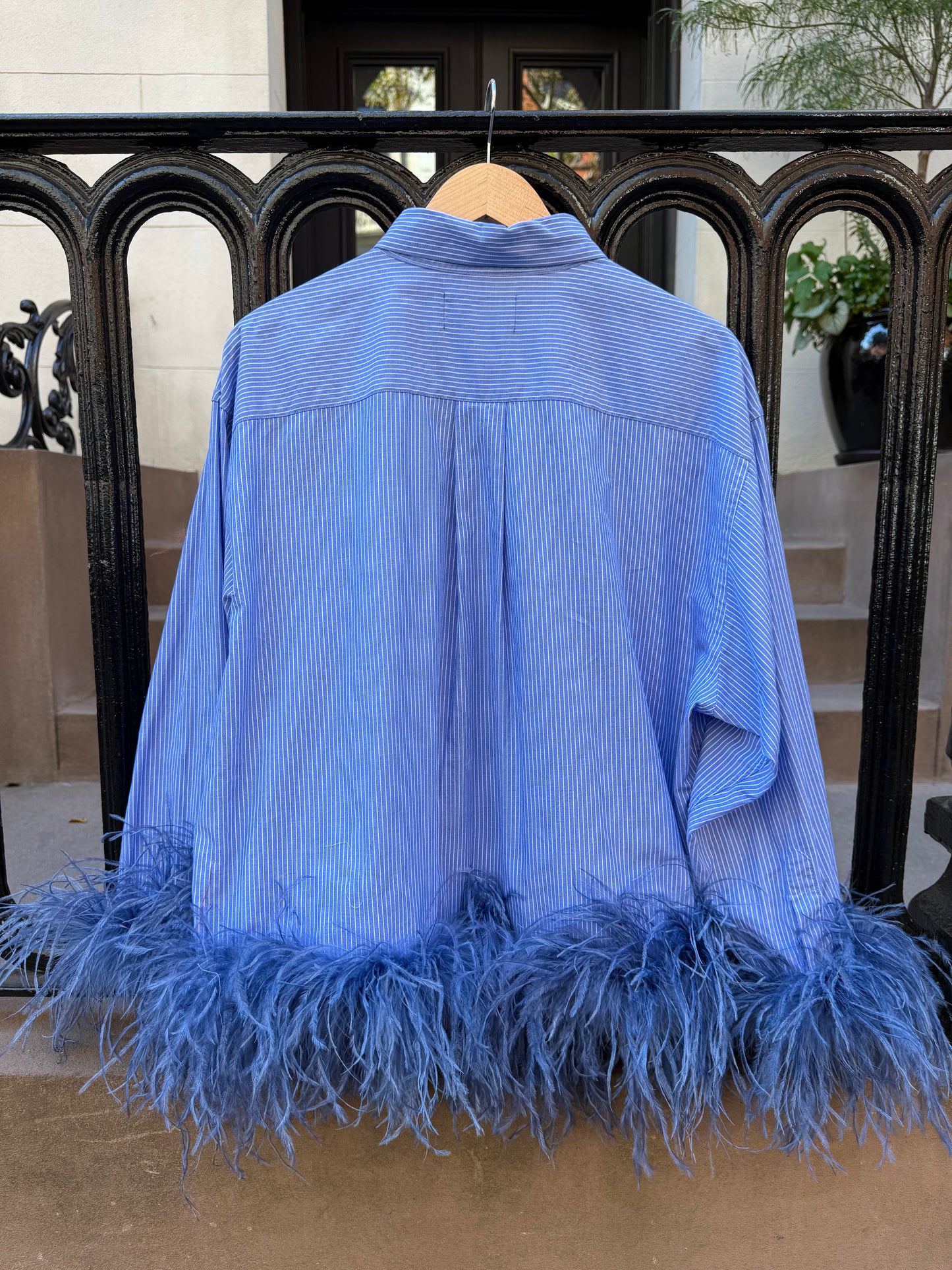 Colette Feather Shirt - Blue Pinstripe & Denim