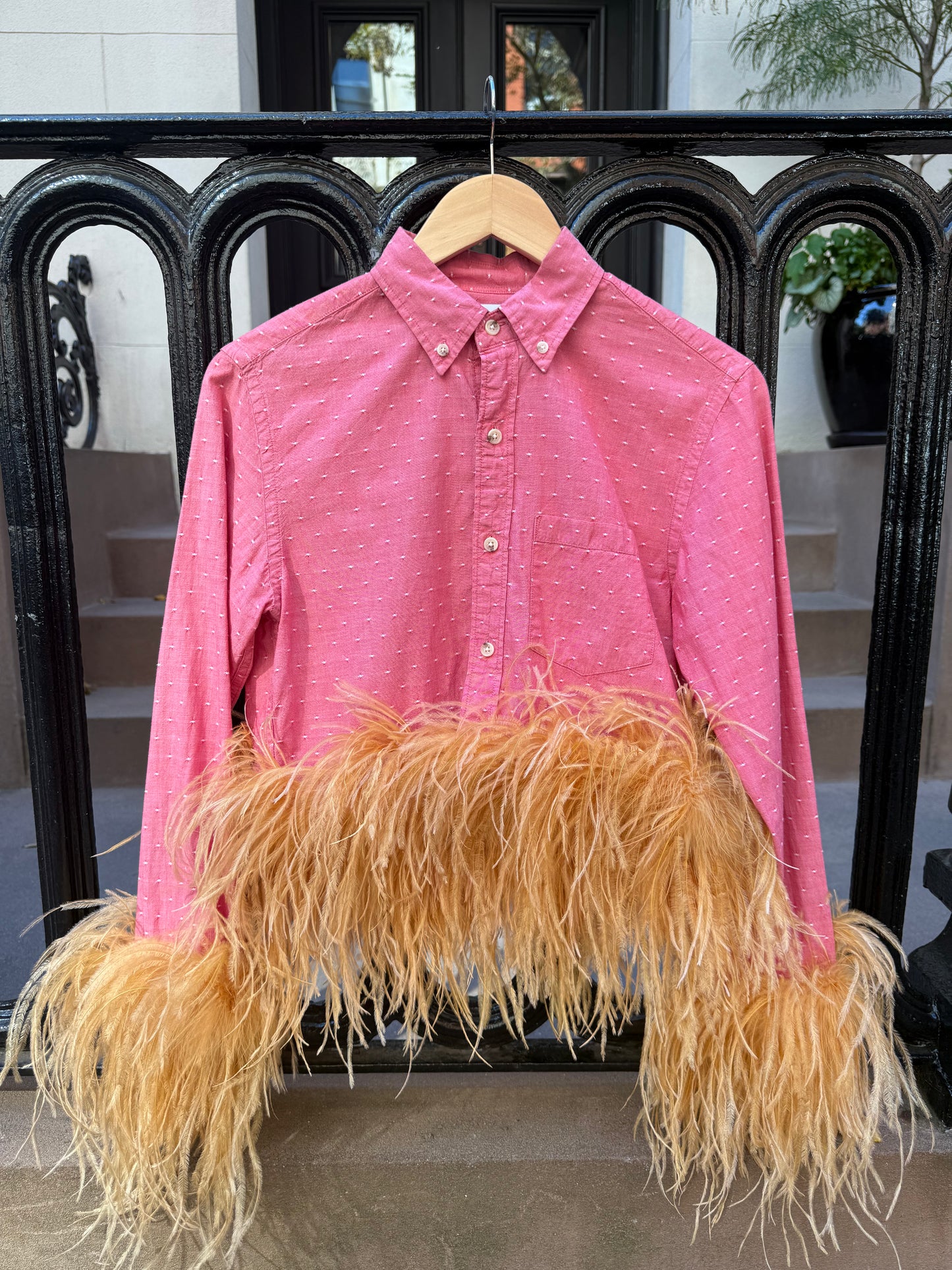 The Colette Feather Shirt - Red & Cinammon