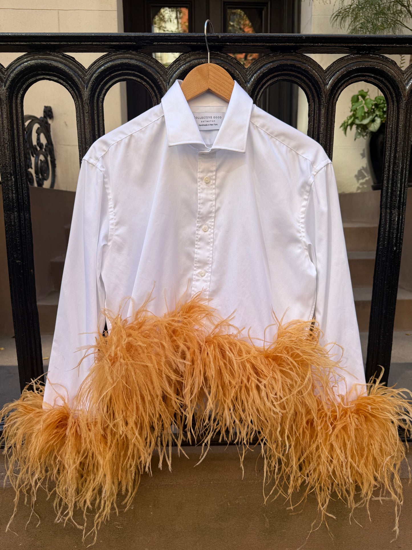 The Colette Feather Shirt - White & Golden Tumeric
