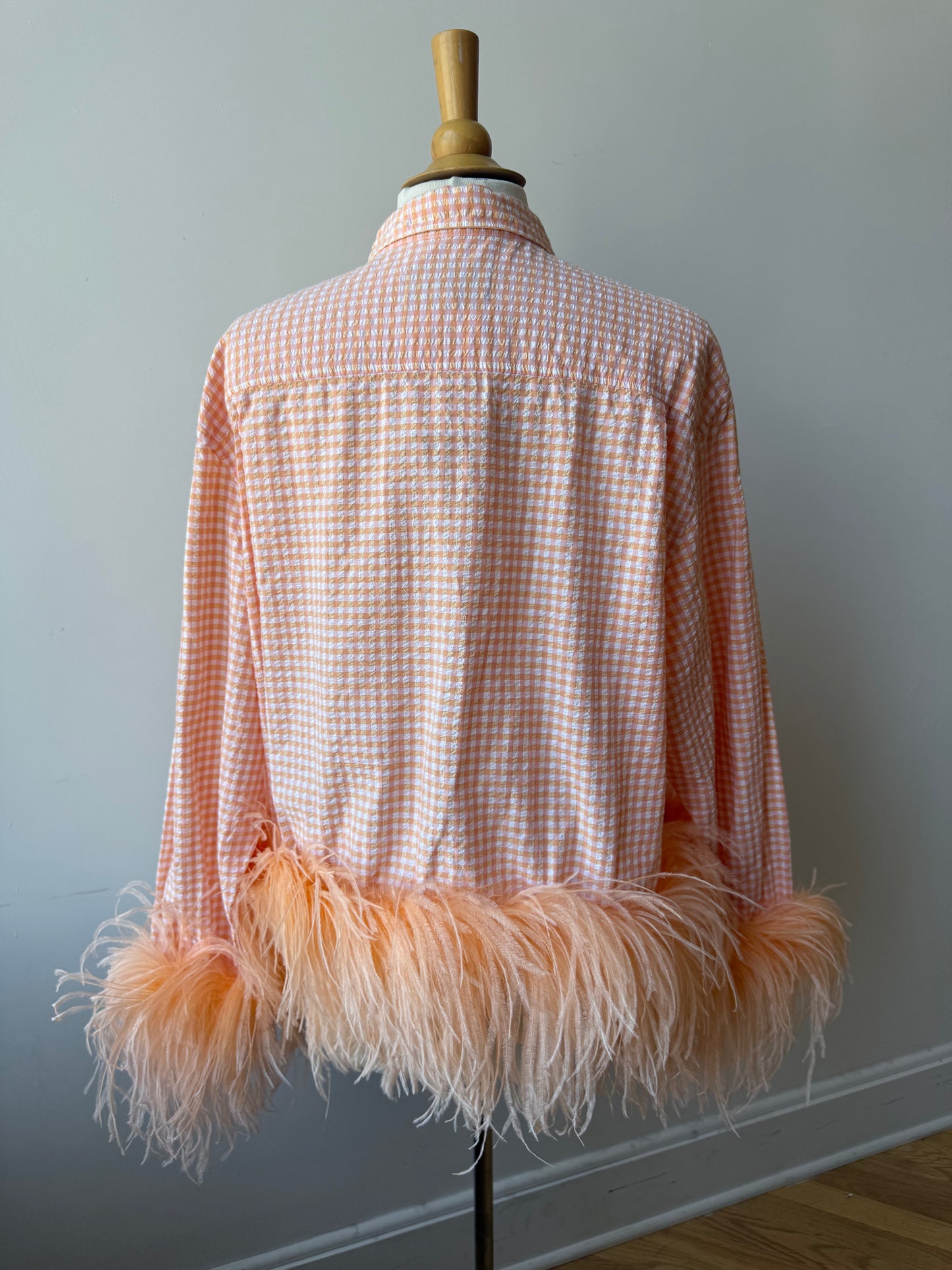 The Colette Feather Shirt - orange pink plaid & creamsicle
