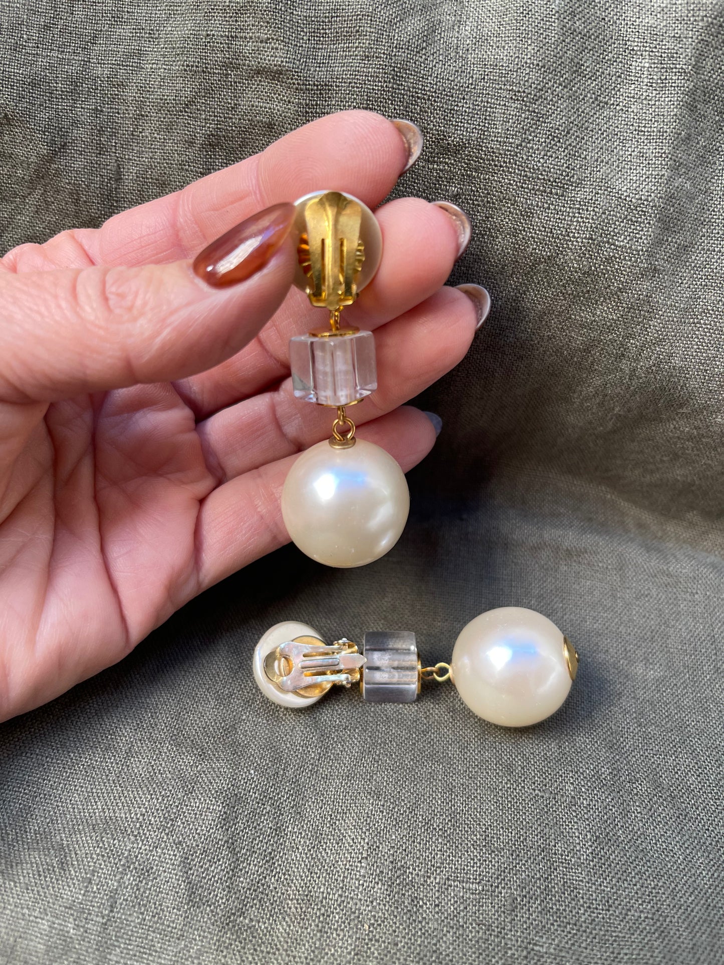 Vintage Faux Pearl and Lucite Drop earrings