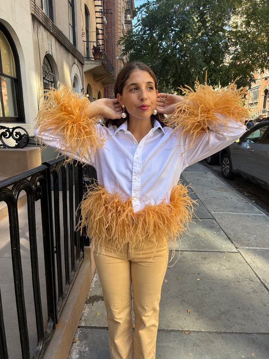 The Colette Feather Shirt - White & Golden Tumeric