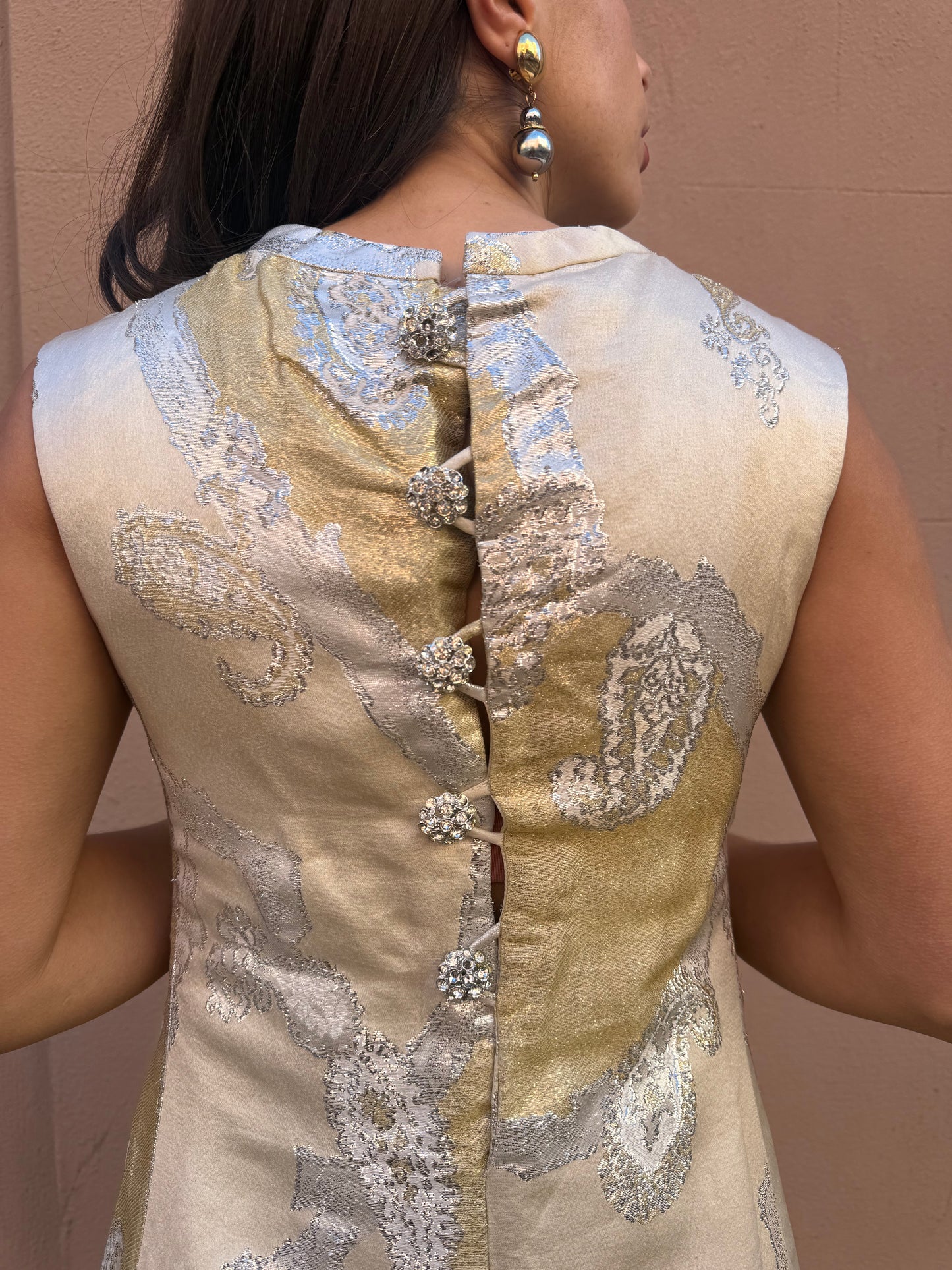 60s Vintage Metallic Gold & Silver Gown