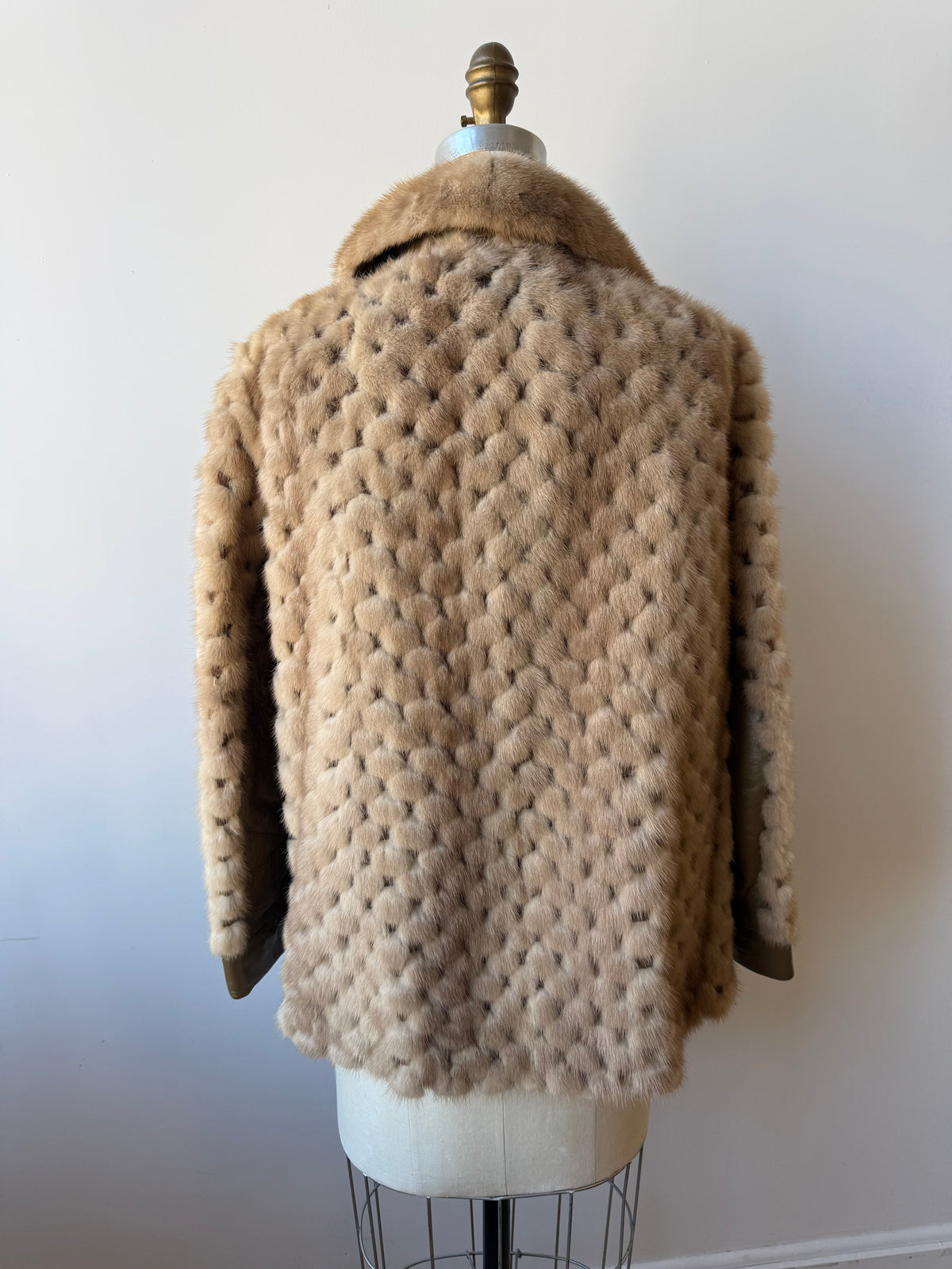 70s Beige Mink & Leather Coat . Belt