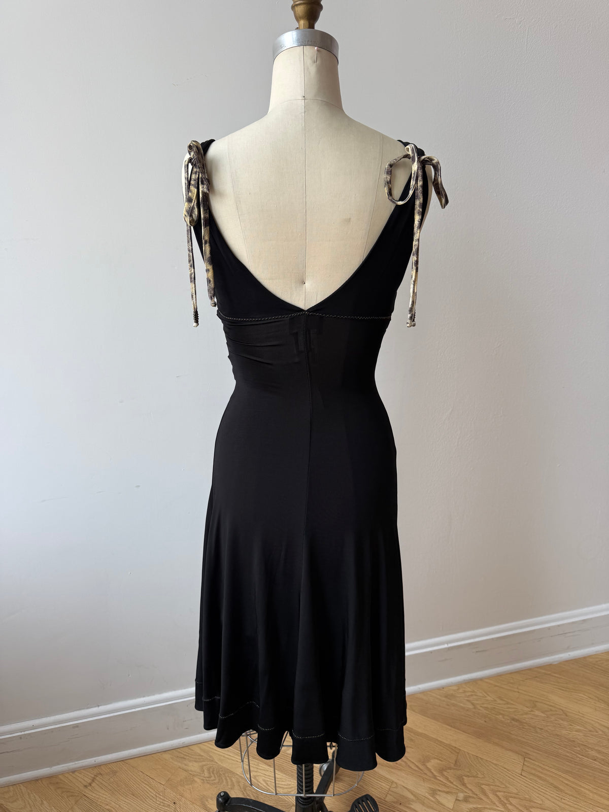 Y2K Cavalli Black Slinky Dress w Leopard bow details