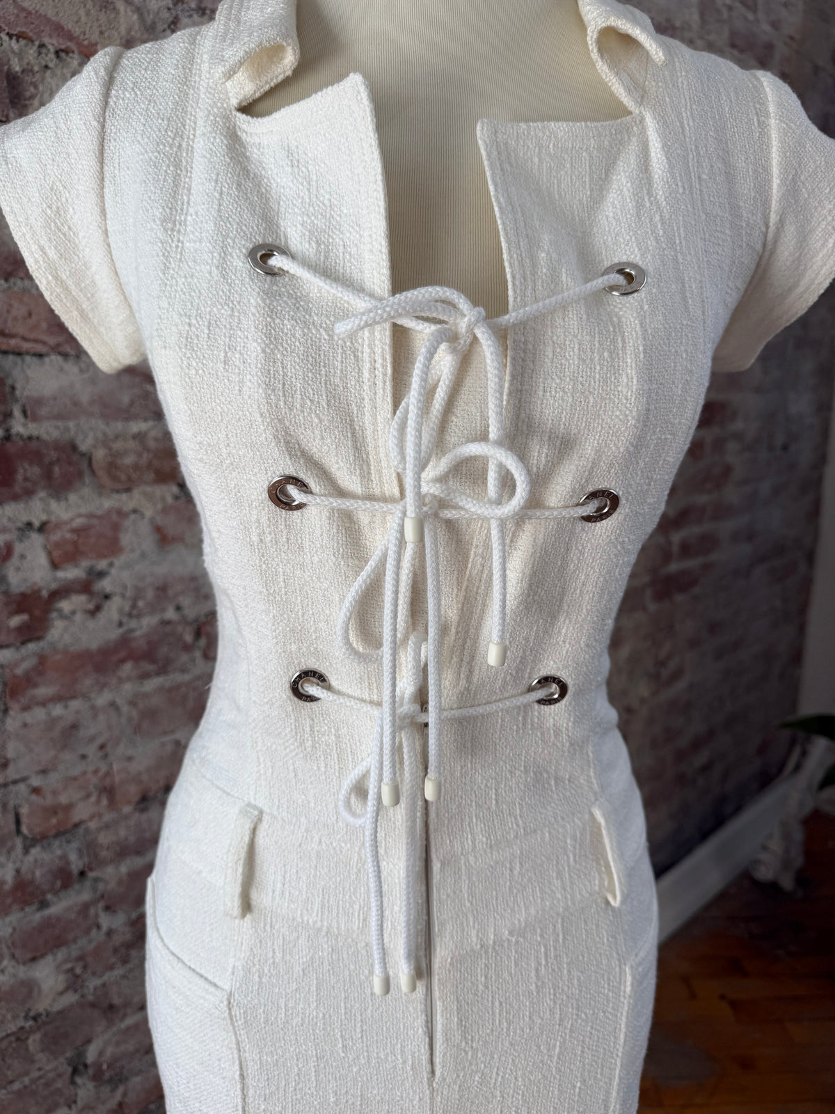 2007 Chanel Cruise Runway Collection White Lace Up Cotton Jumpsuit