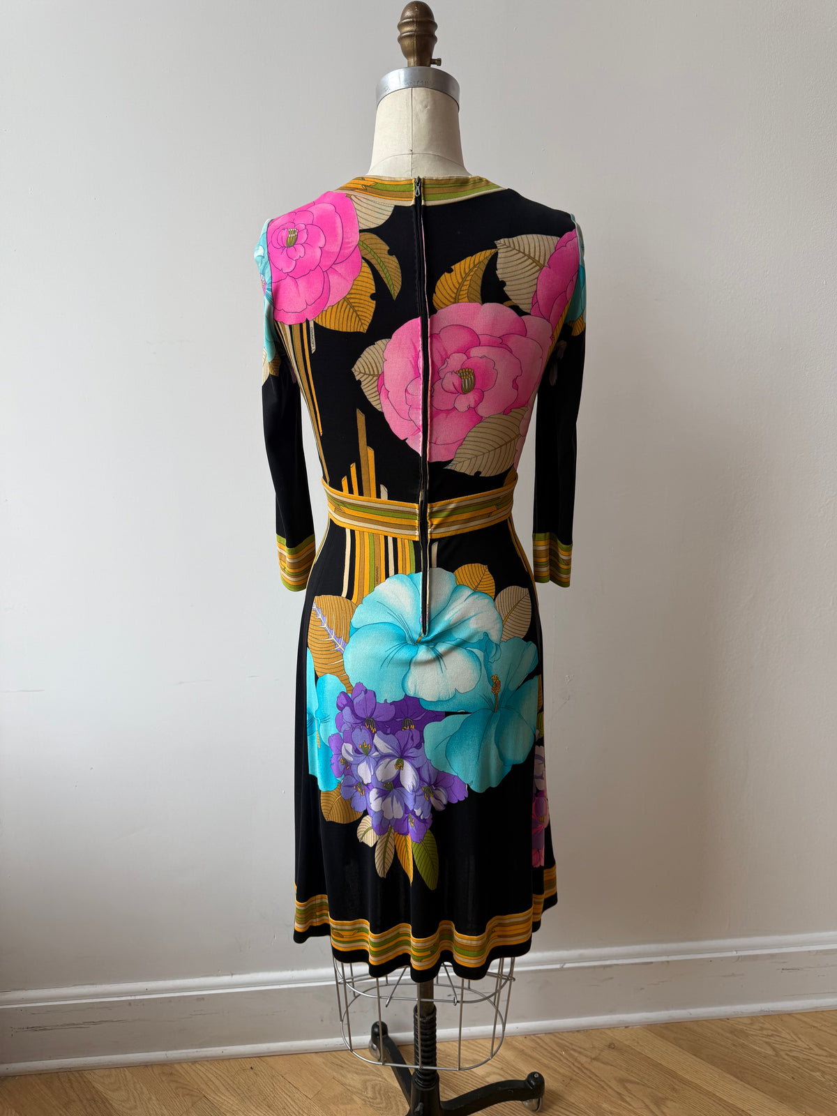 1970s Leonard Silk Jersey Floral Dress