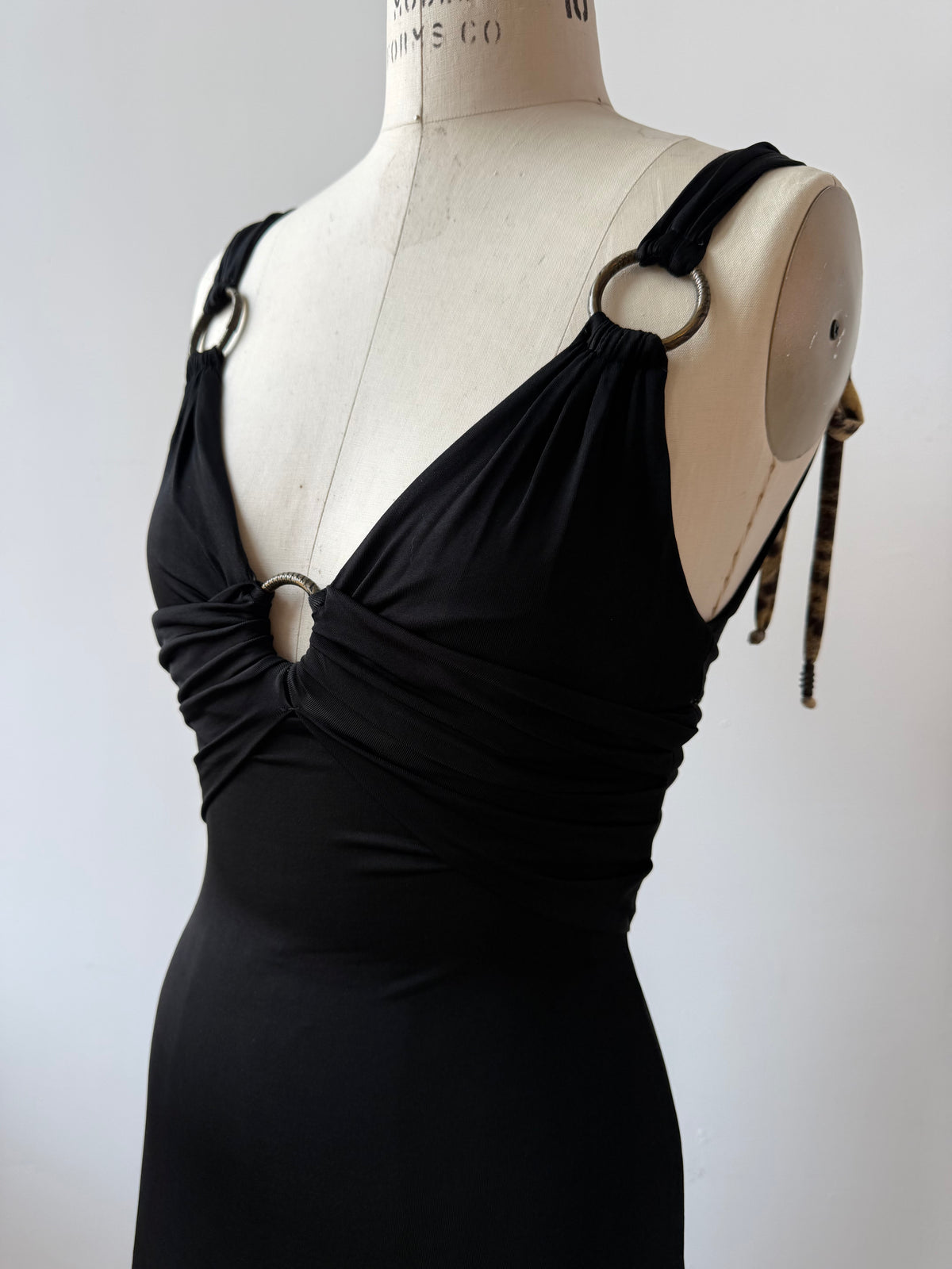 Y2K Cavalli Black Slinky Dress w Leopard bow details