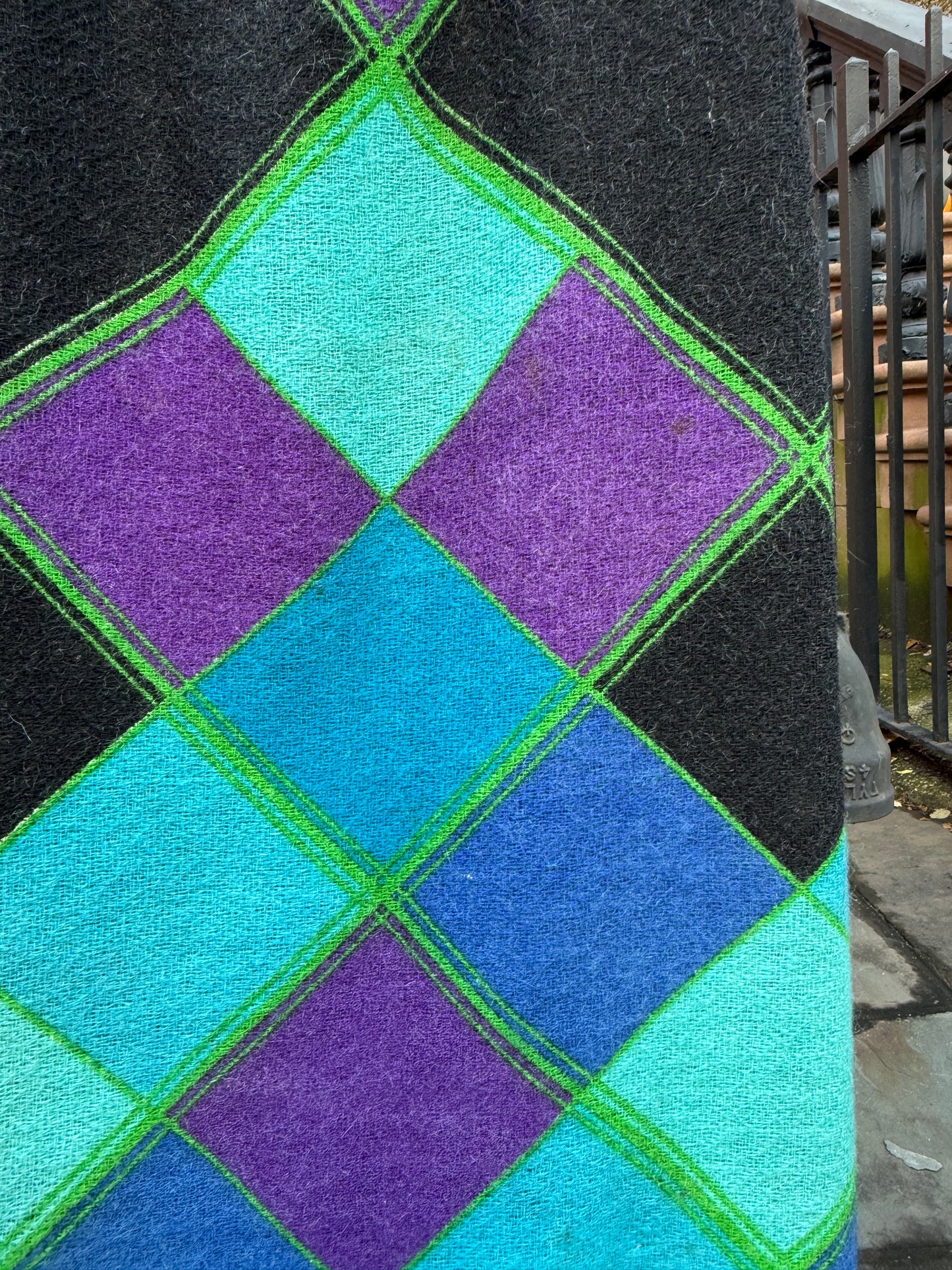 70s Wool Argyle Maxi Skirt with Asymmetrical Hem