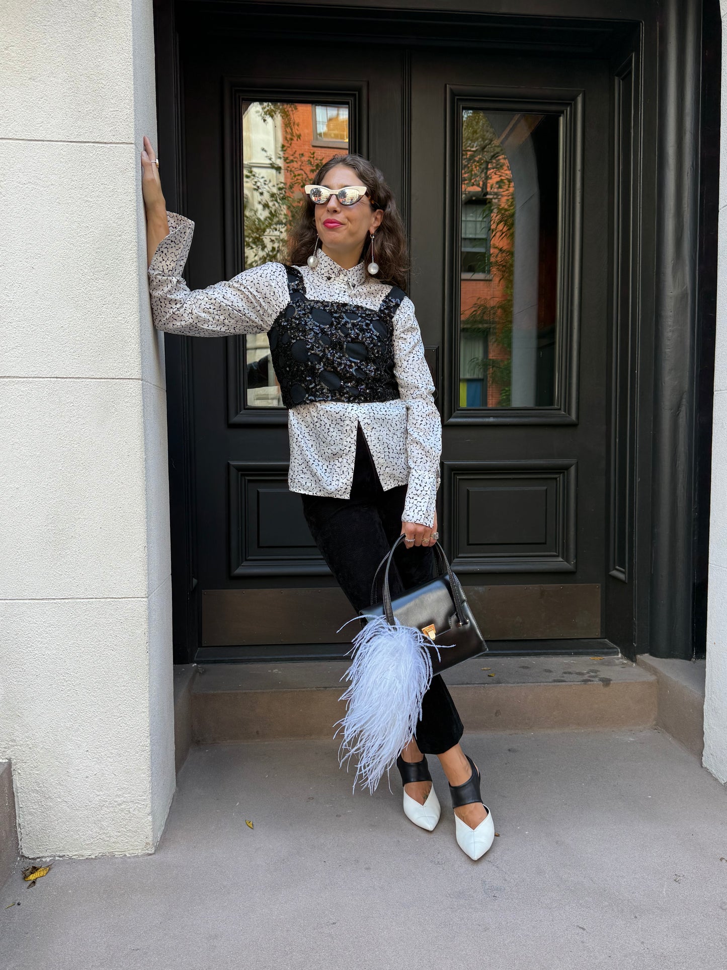 French Antique Black Sequin Crop Top