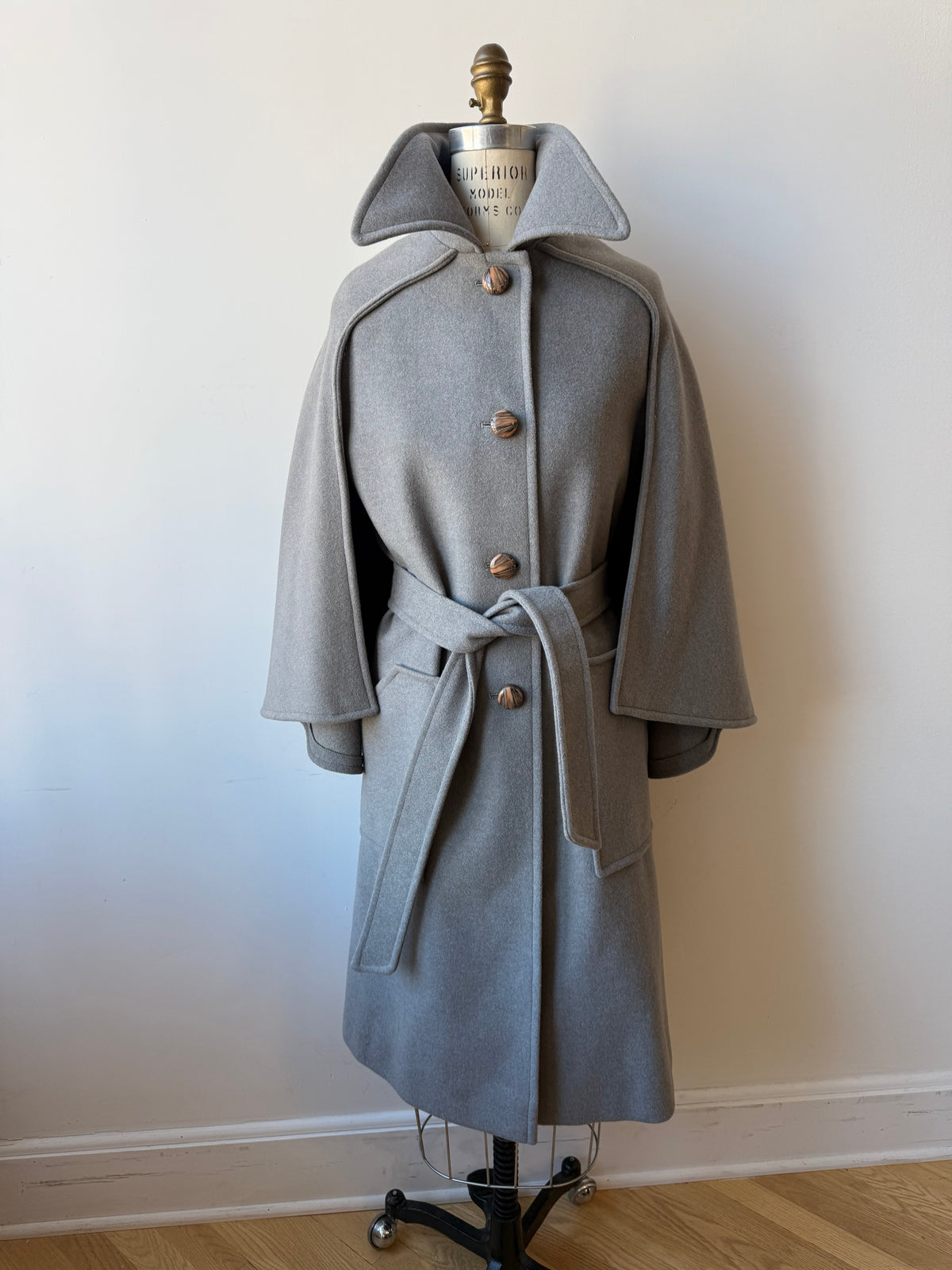 1960s Grey Boil Wool Capelet Coat
