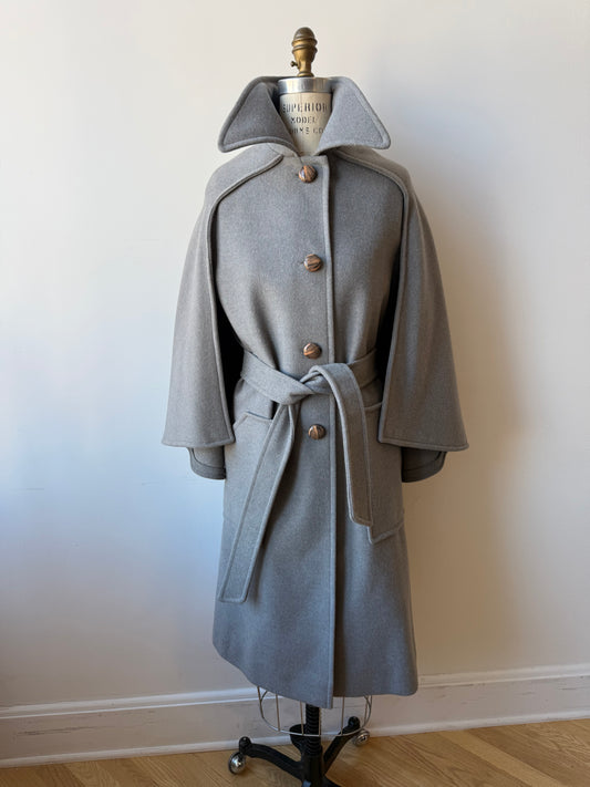 1960s Grey Boil Wool Capelet Coat