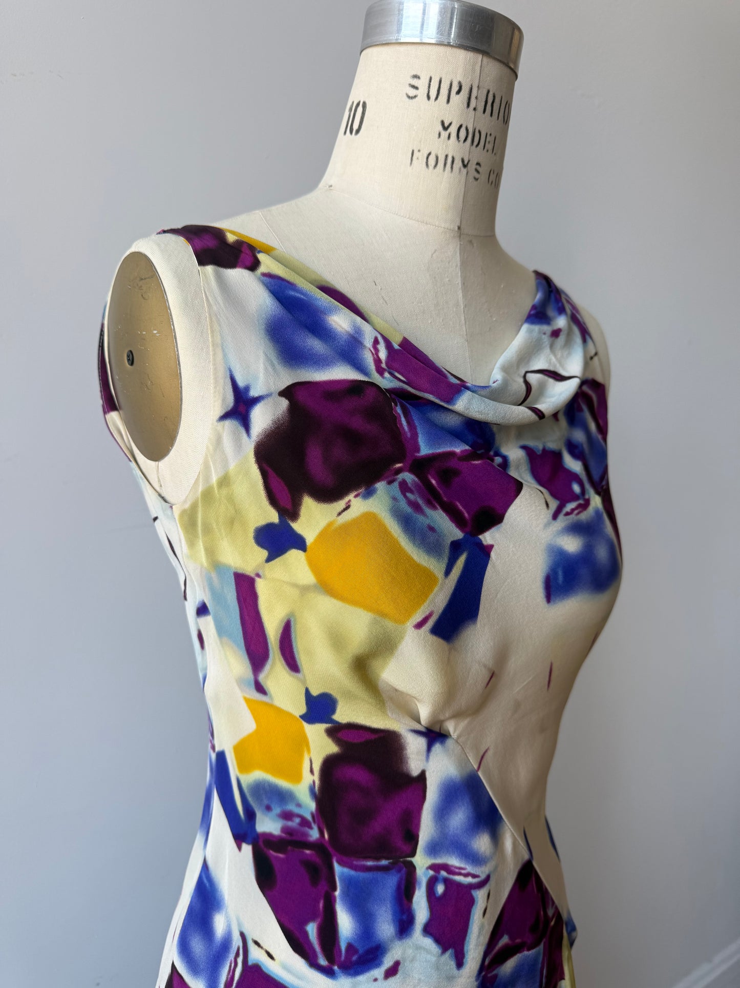 Y2K Mugler silk dress abstract print