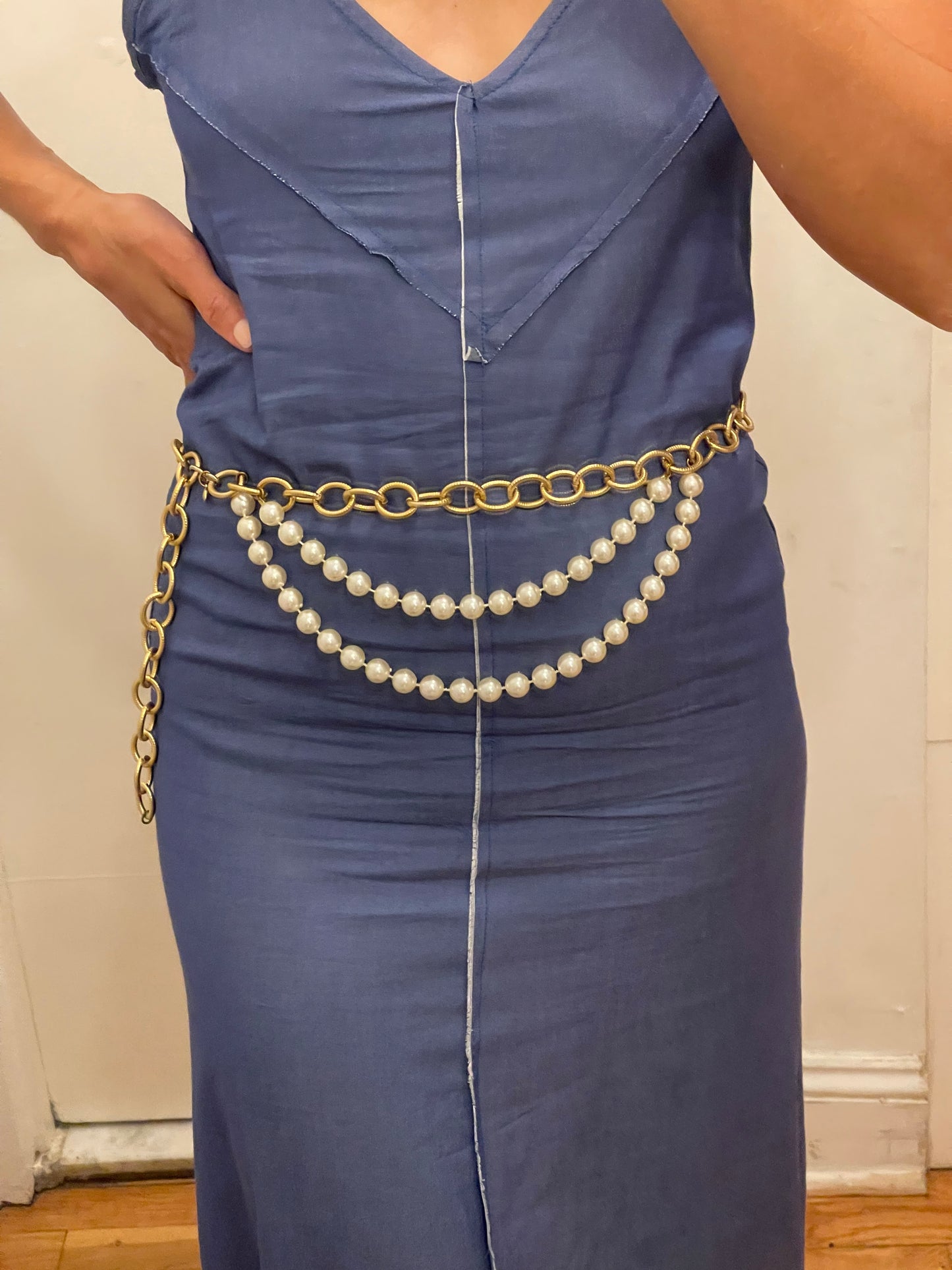 Vintage Gold & Pearl Chain Belt