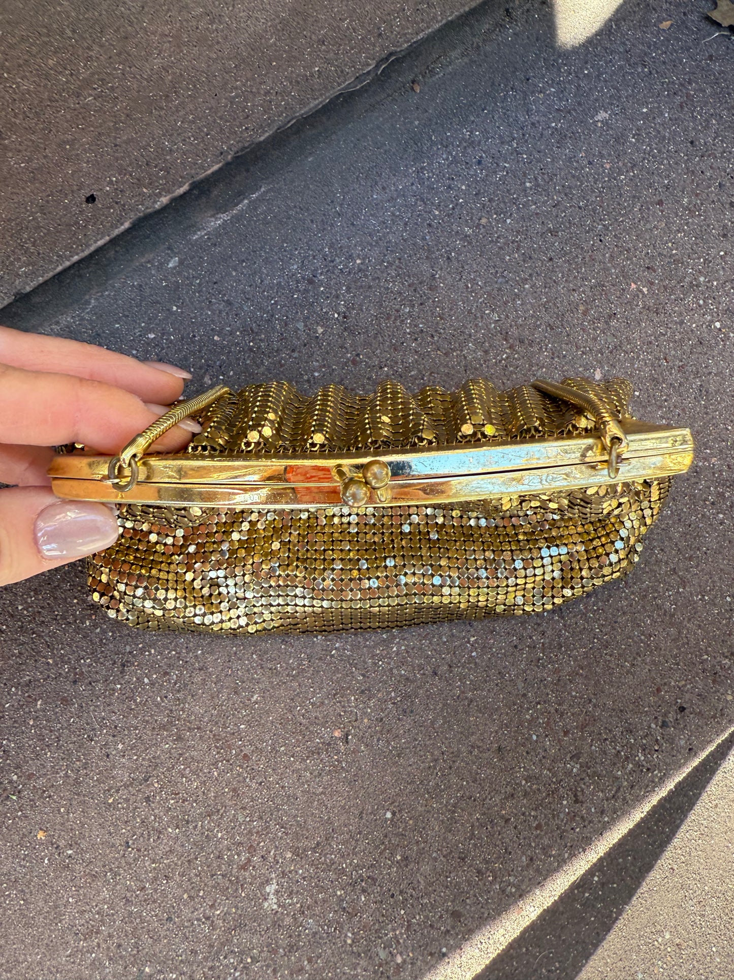 Gold Whiting & Davis Chainmail Bag with mirror
