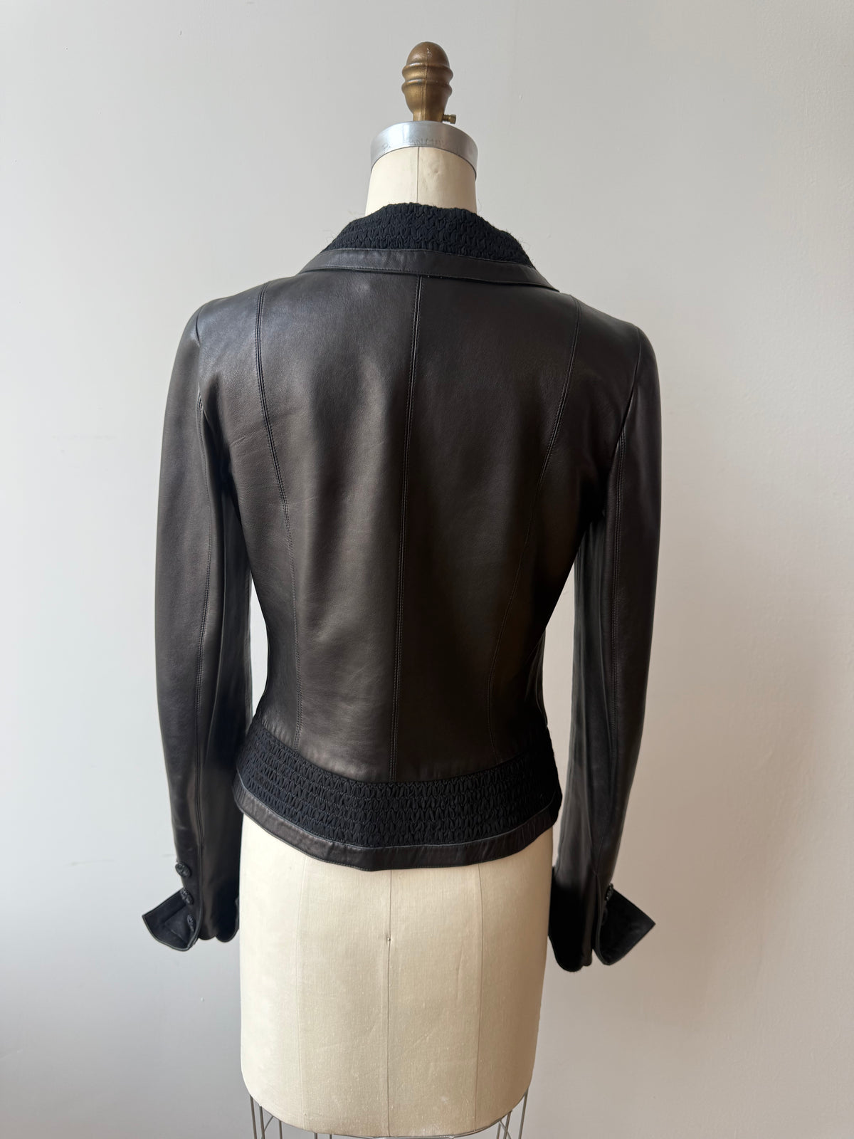 2004 Chanel Leather Jacket w Zipper & Silk Trim