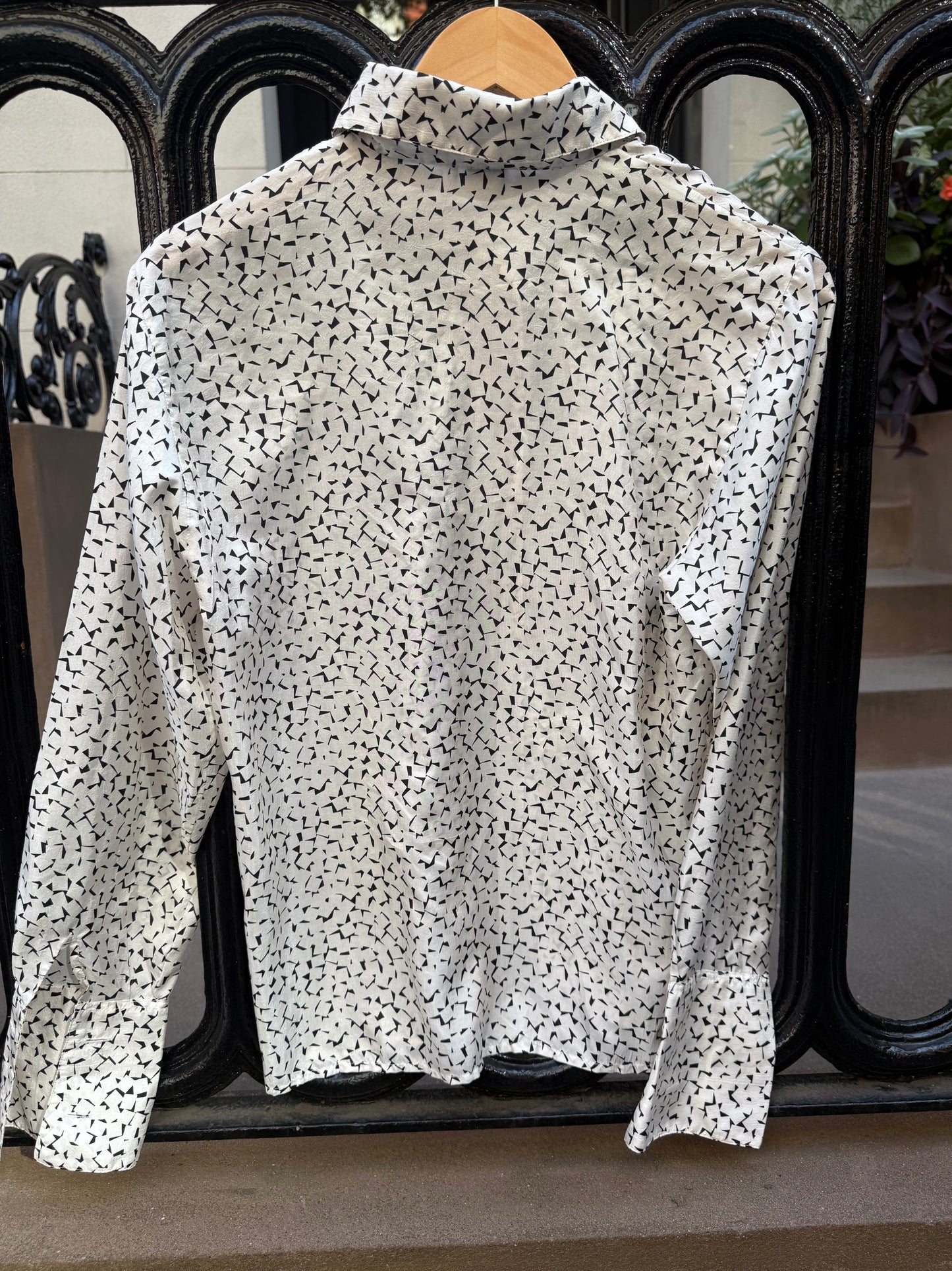 70s Rodier Black & White Print Silky Blouse