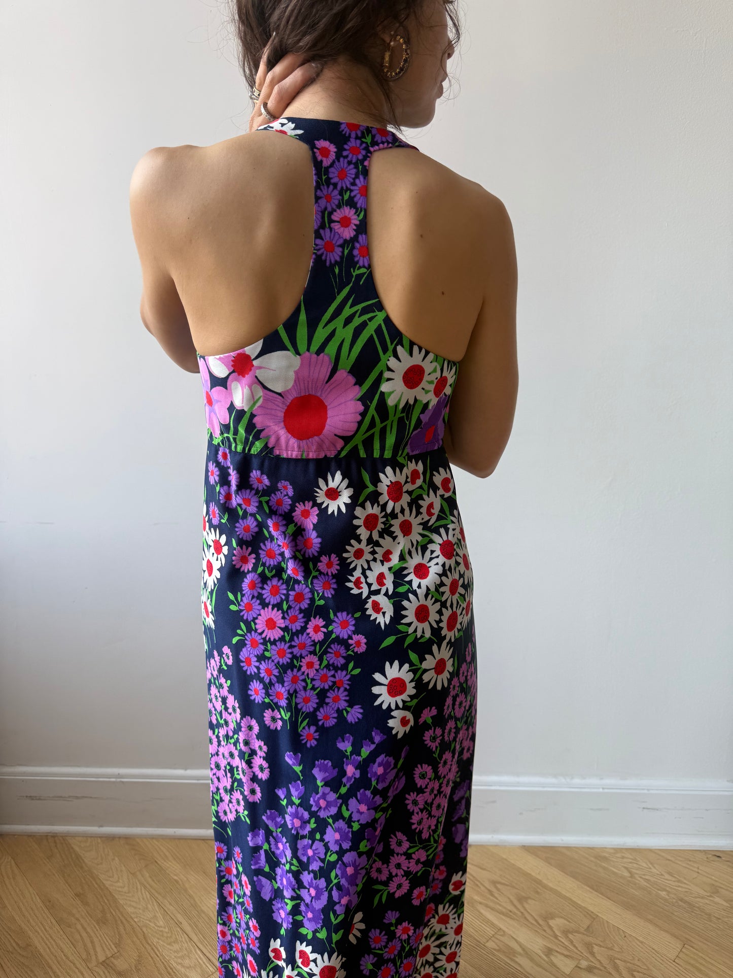 Vintage 70s Garden Racerback maxi Dress